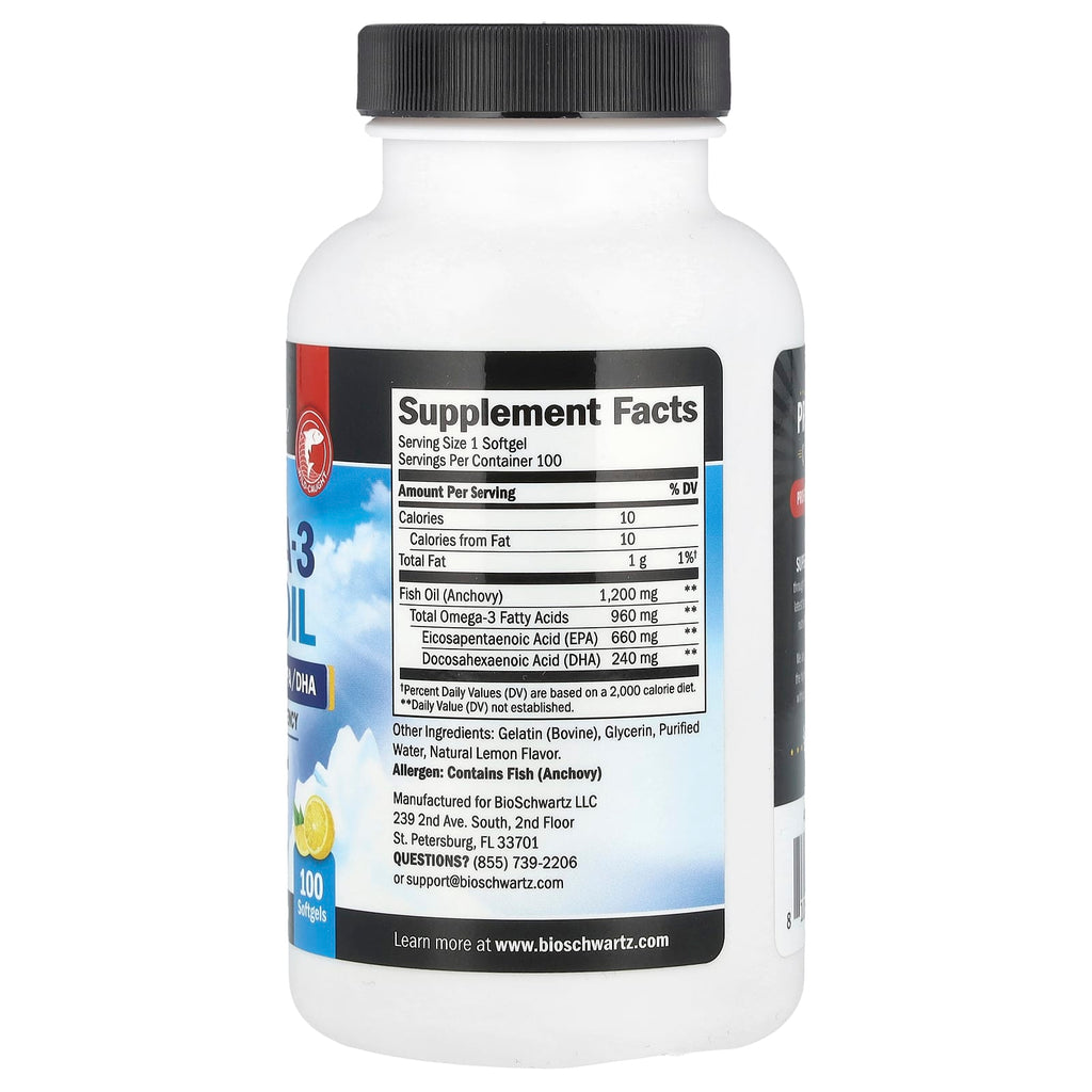 BioSchwartz, Once Daily Omega-3 Fish Oil, Triple Strength, High Potency, Lemon, 1200mg, 100 Softgels