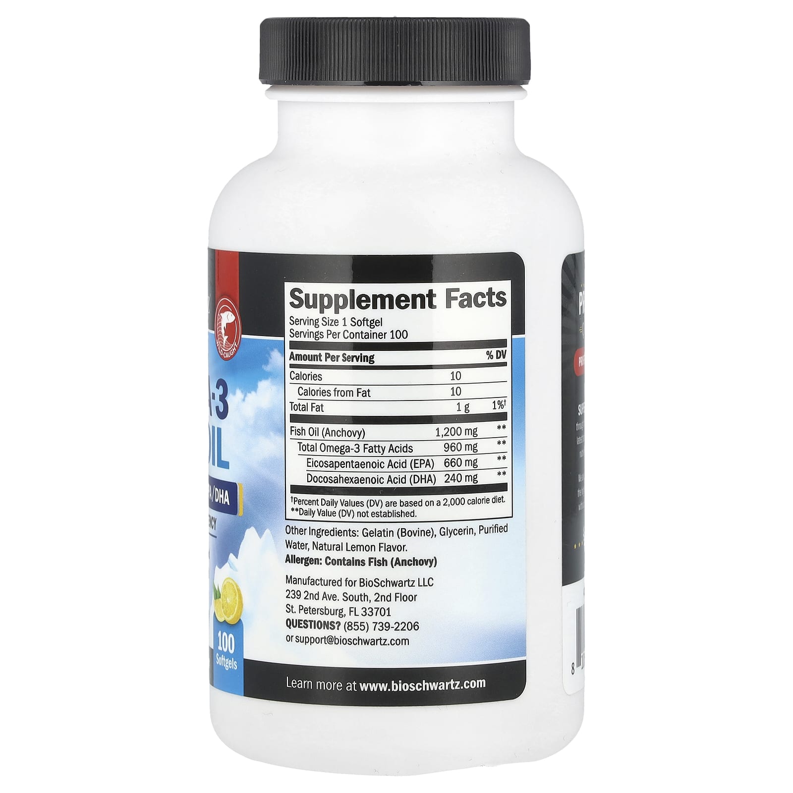 BioSchwartz, Once Daily Omega-3 Fish Oil, Triple Strength, High Potency, Lemon, 1200mg, 100 Softgels