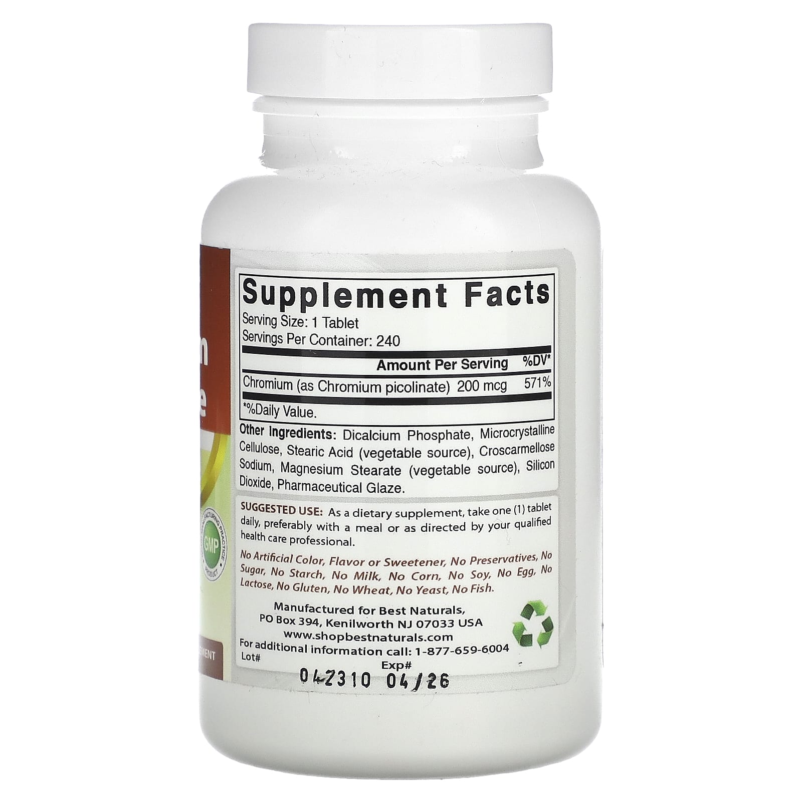 Best Naturals, Chromium Picolinate , 200 mcg , 240 Tablets