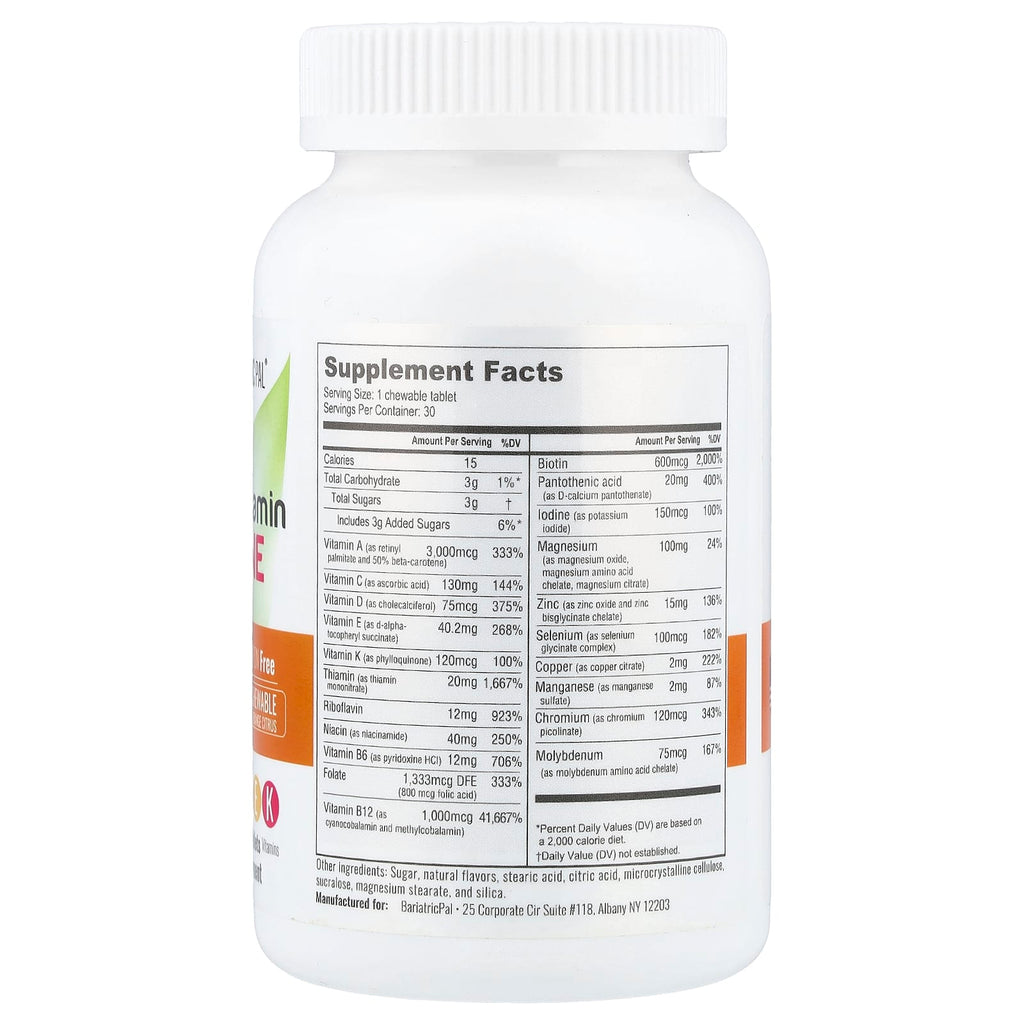 BariatricPal, Multivitamin One, Iron Free, Orange Citrus, 30 Chewable Tablets
