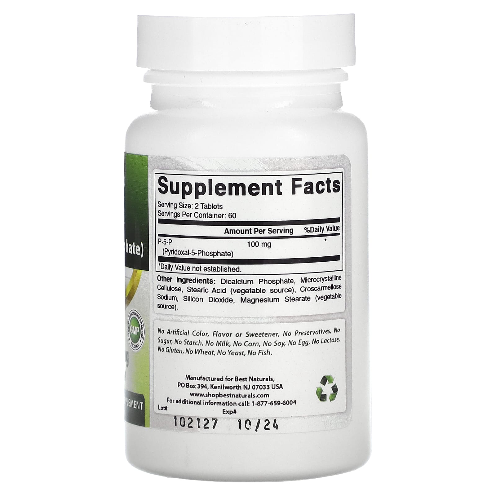 Best Naturals, P-5-P (Pyridoxal-5-Phosphate), 120 Tablets (50 mg per Tablet)