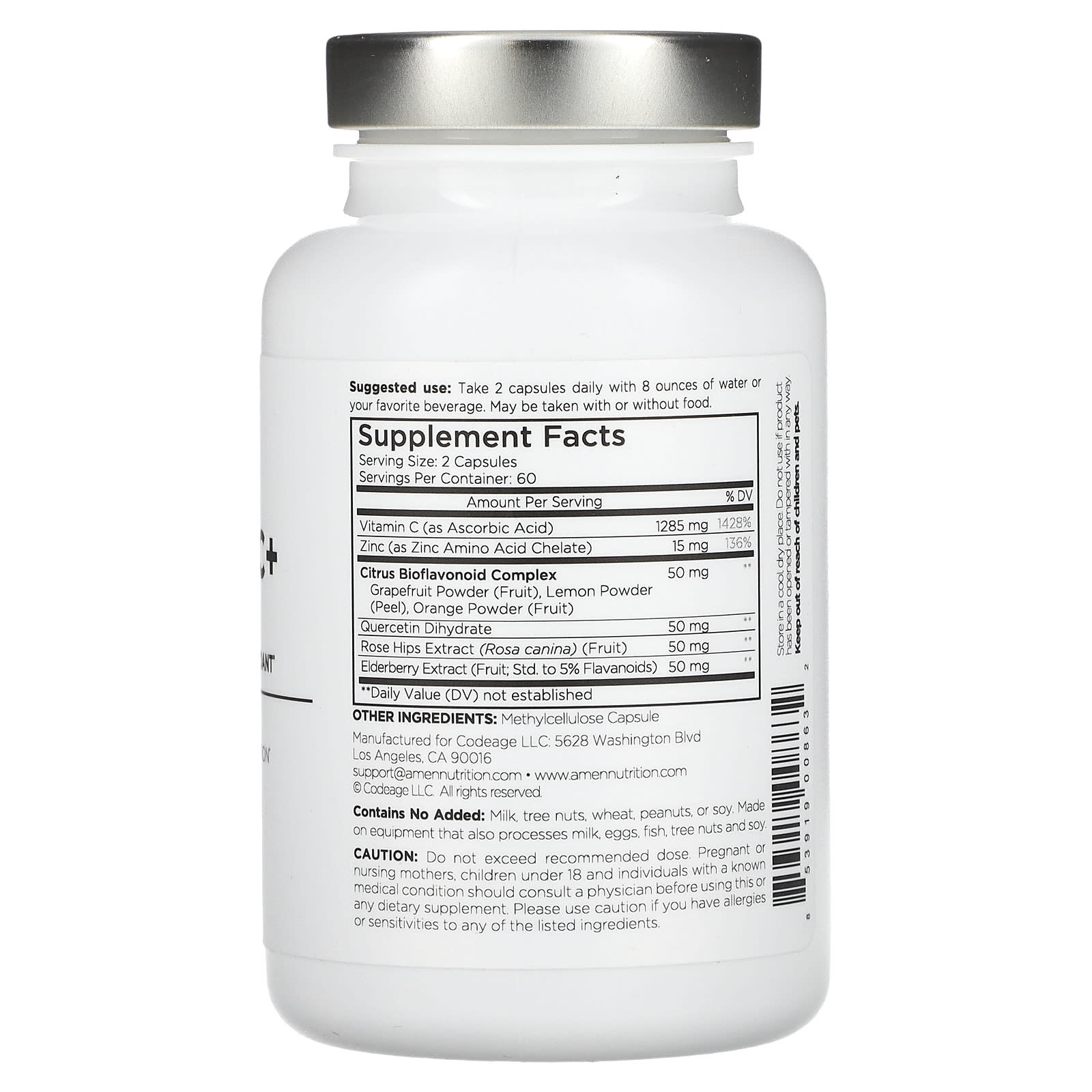 Codeage, Amen, Vitamin C+, Immune Health, Antioxidant, 120 Veggie Capsules