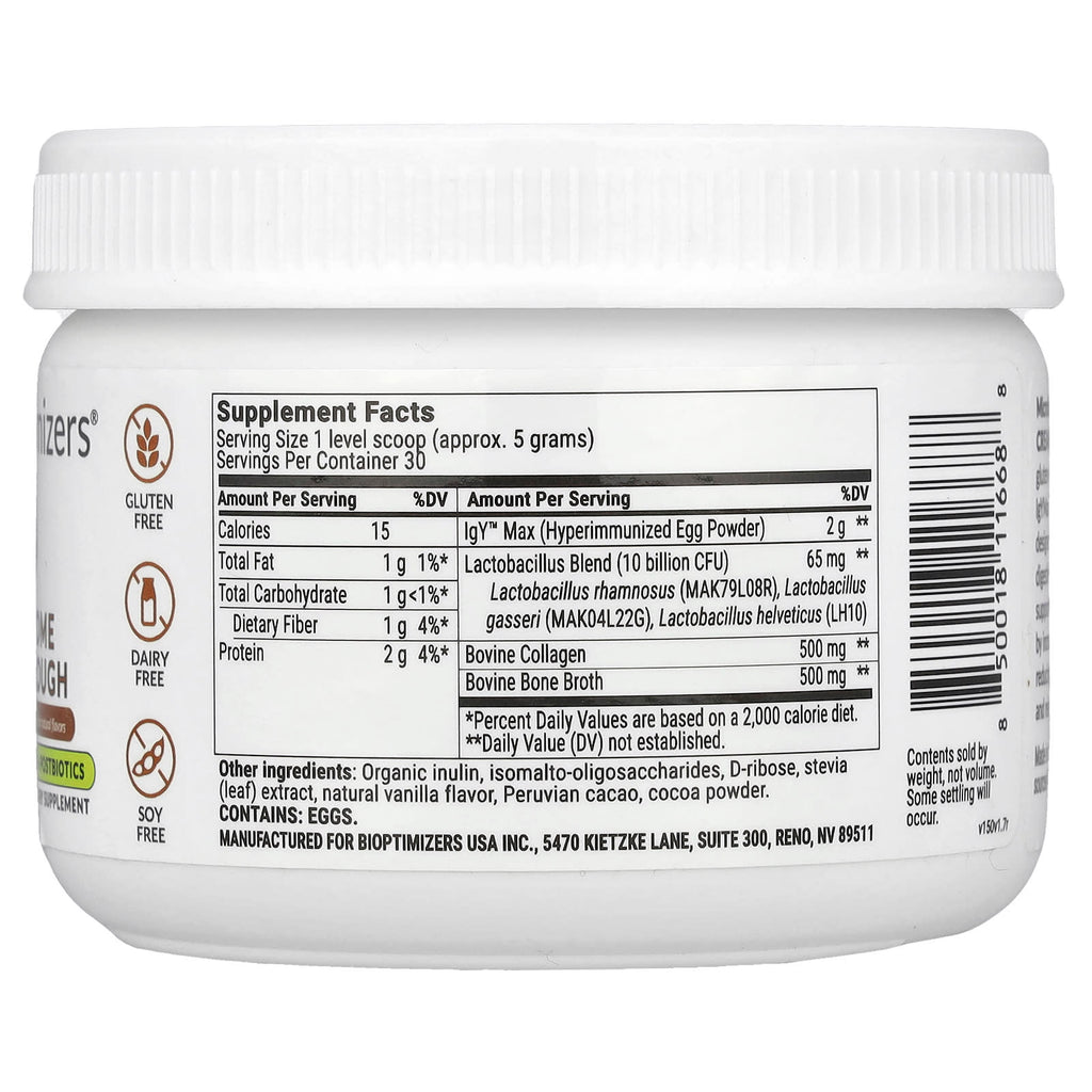 BIOptimizers, Microbiome Breakthrough, Prebiotics + Probiotics + Postbiotics, Creamy Chocolate, 5.29 oz (150 g)