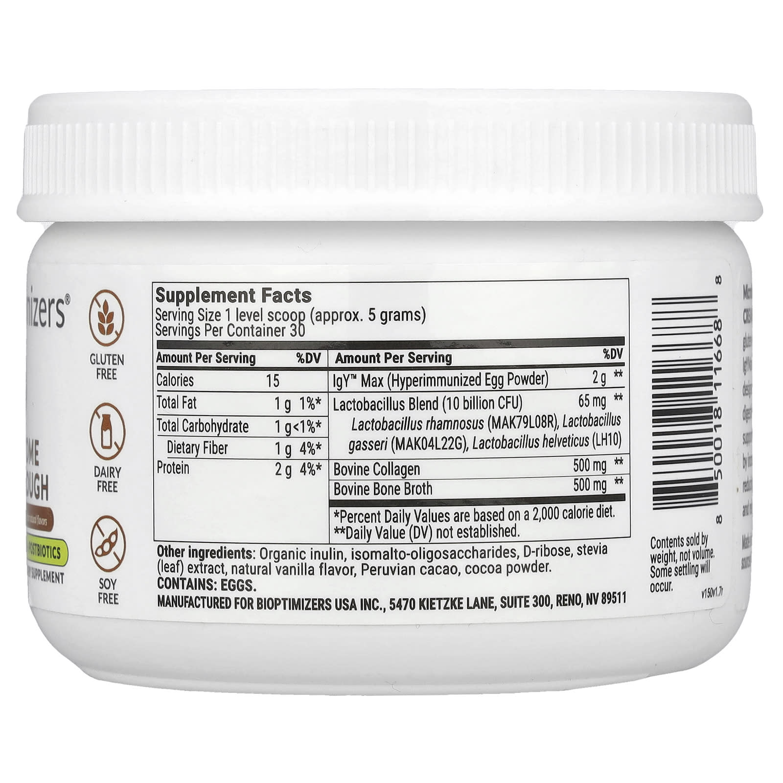 BIOptimizers, Microbiome Breakthrough, Prebiotics + Probiotics + Postbiotics, Creamy Chocolate, 5.29 oz (150 g)