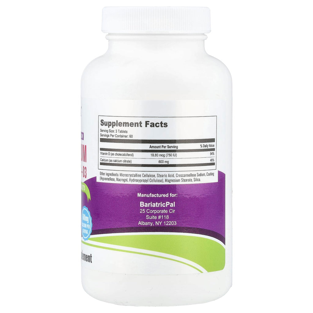 BariatricPal, Calcium Citrate + D3, 180 Coated Tablets