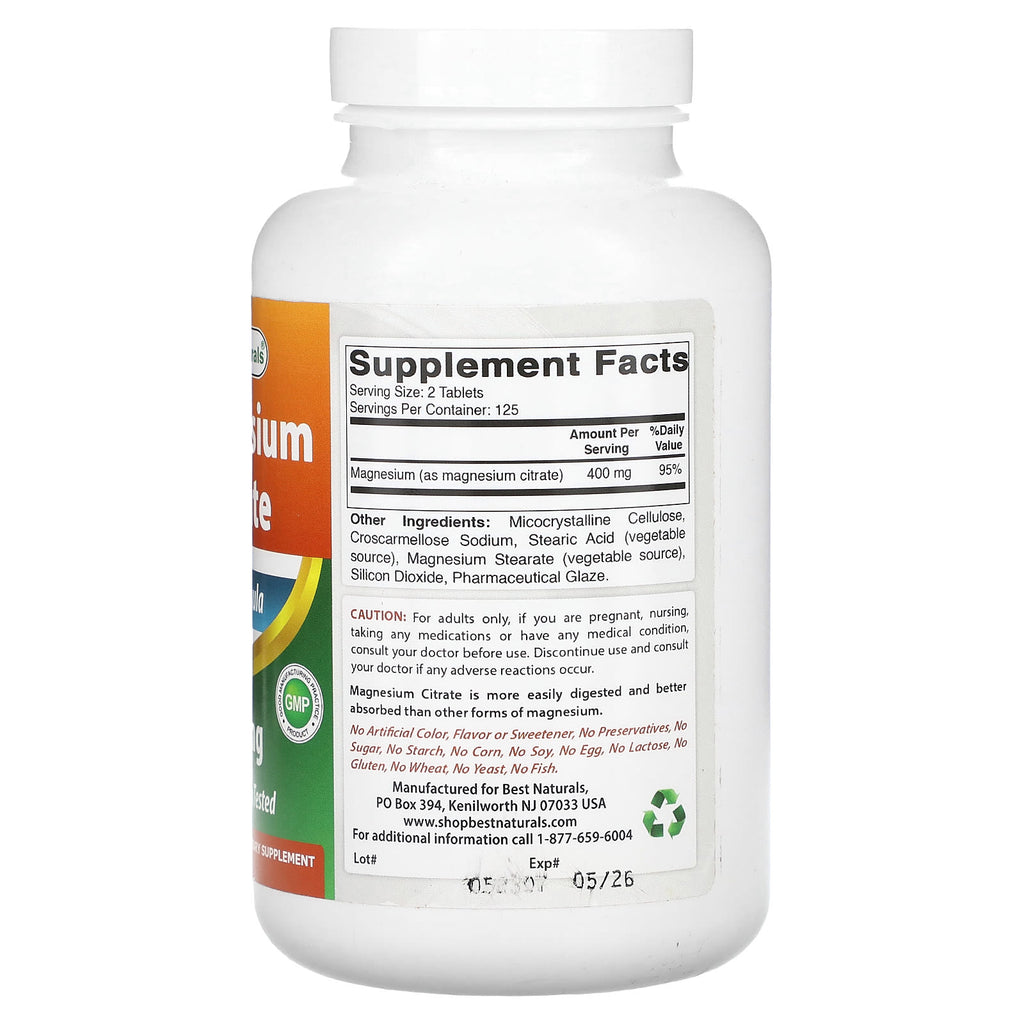 Best Naturals, Magnesium Citrate, 250 Tablets (200 mg per Tablet)