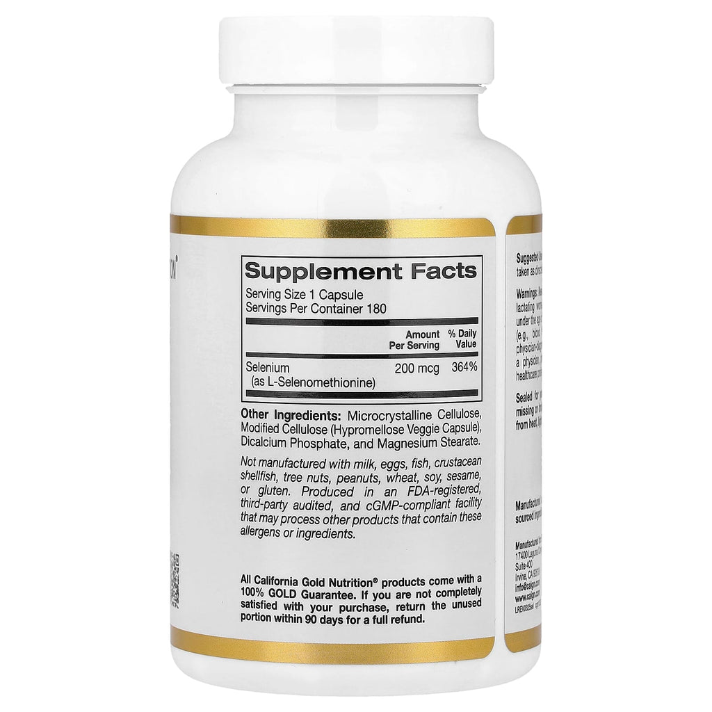 California Gold Nutrition, Selenium, Yeast-Free, 200 mcg, 180 Veggie Capsules