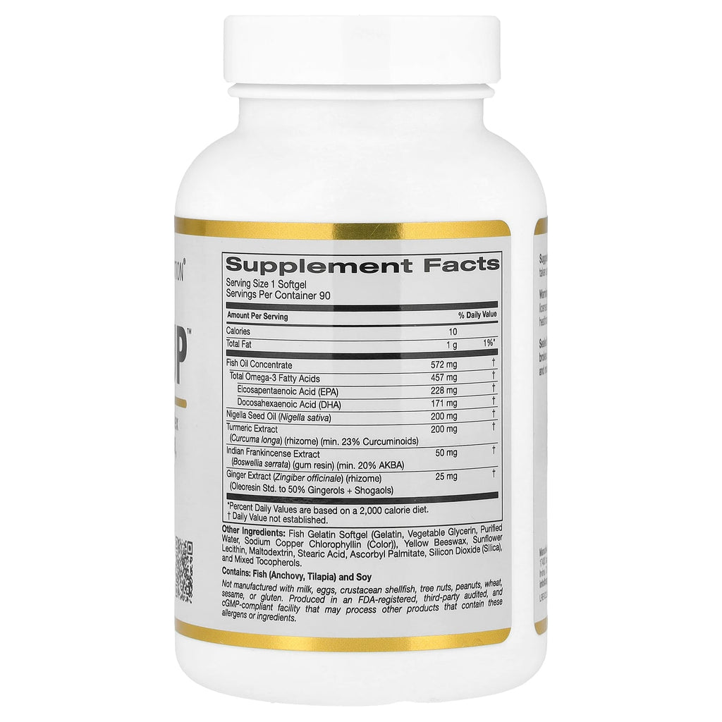 California Gold Nutrition, CurcuminUP™ with Omega-3 Curcumin Complex, Black Cumin Seed Oil, Boswellia and Ginger, 90 Fish Gelatin Softgels