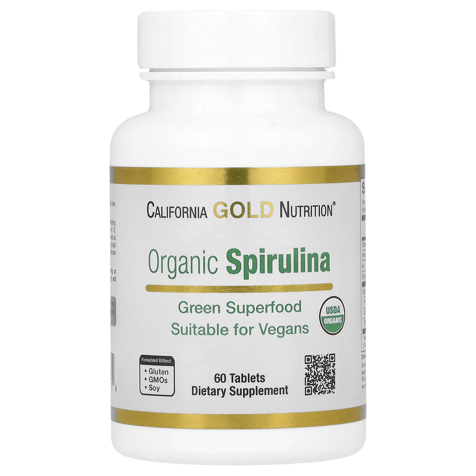 California Gold Nutrition, Organic Spirulina with Phycocyanin, and Chlorophyll, 60 Tablets (500 mg per Tablet)