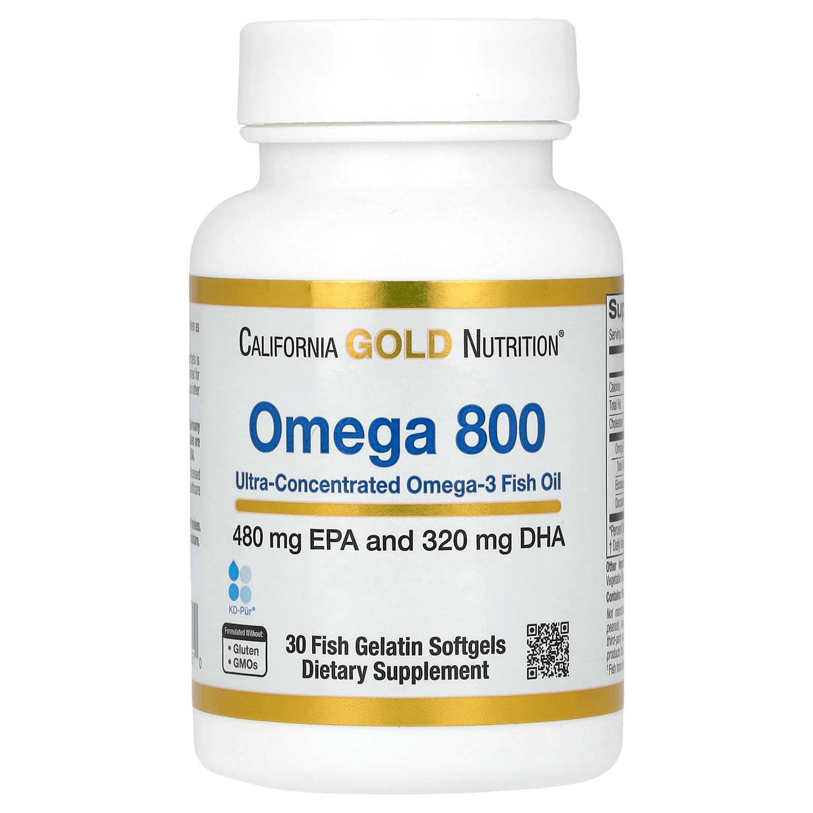 California Gold Nutrition, Omega 800 Ultra-Concentrated Omega-3 Fish Oil, kd-pur Triglyceride Form, 30 Fish Gelatin Softgels (1,000 mg per Softgel)