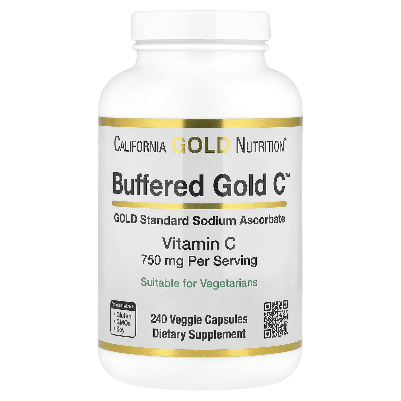 California Gold Nutrition, Buffered Gold C™, GOLD Standard Sodium Ascorbate (Vitamin C), 240 Veggie Capsules