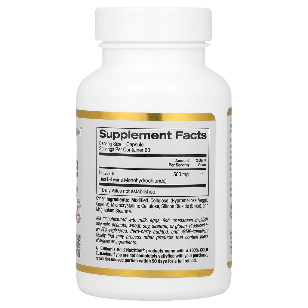 California Gold Nutrition, L-Lysine, 500 mg, 60 Veggie Capsules