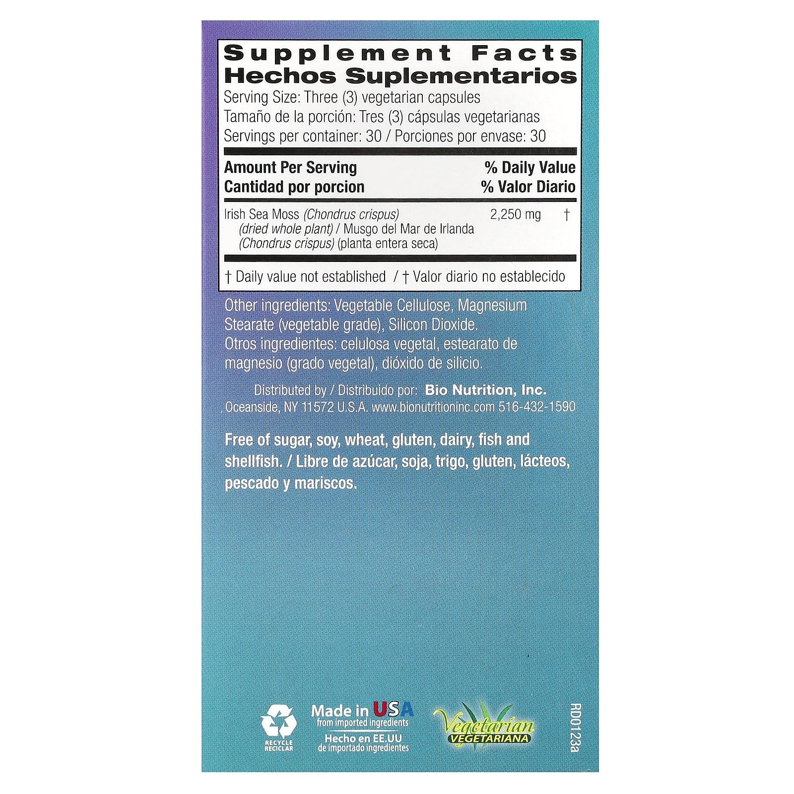 Bio Nutrition, Irish Sea Moss, 90 Vegetarian Capsules (750 mg per Capsule)