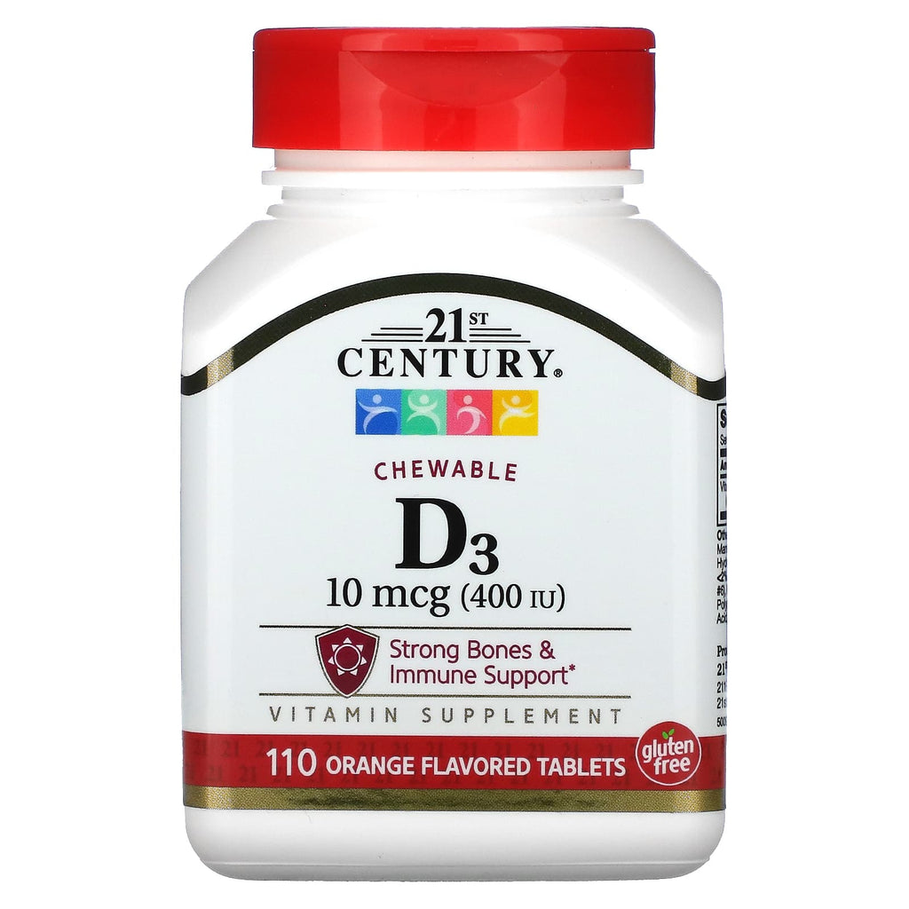 21st Century, Chewable Vitamin D3, Orange, 100 mcg (400 IU), 110 Tablets