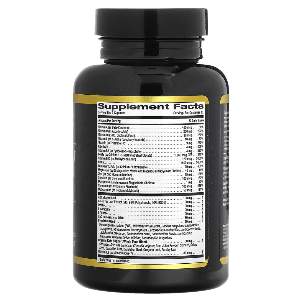 California Gold Nutrition, Keto Daily Multi-Vitamins with Green Tea, Biotin, Folate and Vitamin A, 90 Veggie Capsules