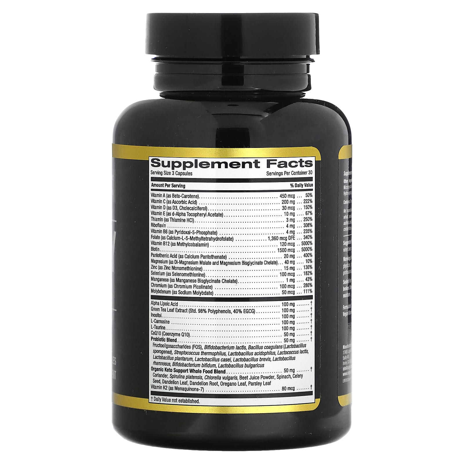 California Gold Nutrition, Keto Daily Multi-Vitamins with Green Tea, Biotin, Folate and Vitamin A, 90 Veggie Capsules