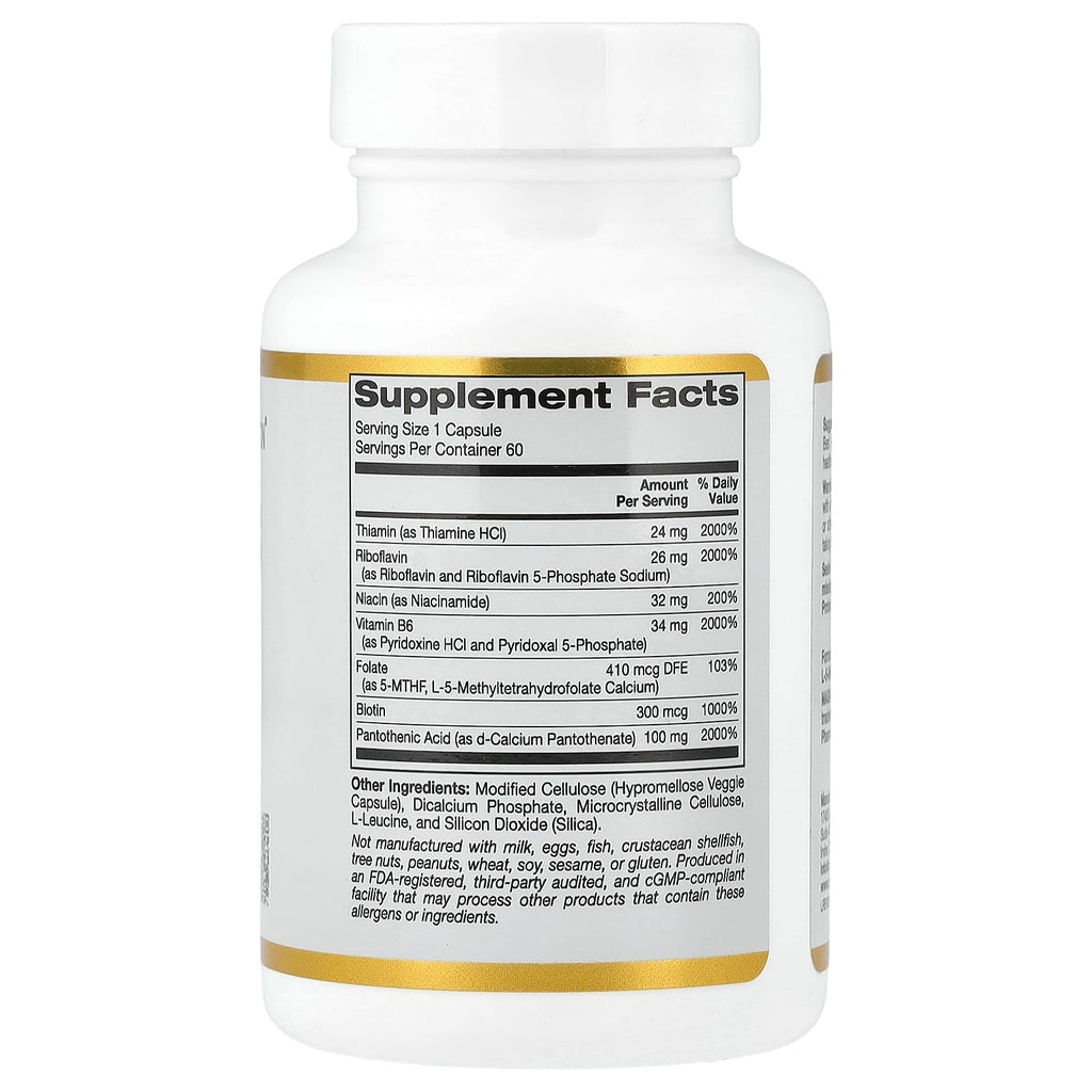 California Gold Nutrition, Vitamin B Complex with Folate, Biotin, Pantothenic Acid, and Vitamin B6, 60 Veggie Capsules
