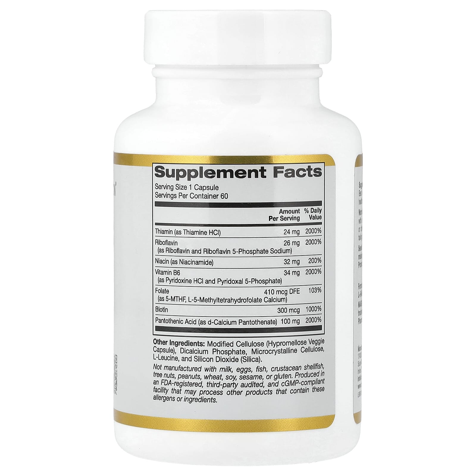 California Gold Nutrition, Vitamin B Complex with Folate, Biotin, Pantothenic Acid, and Vitamin B6, 60 Veggie Capsules