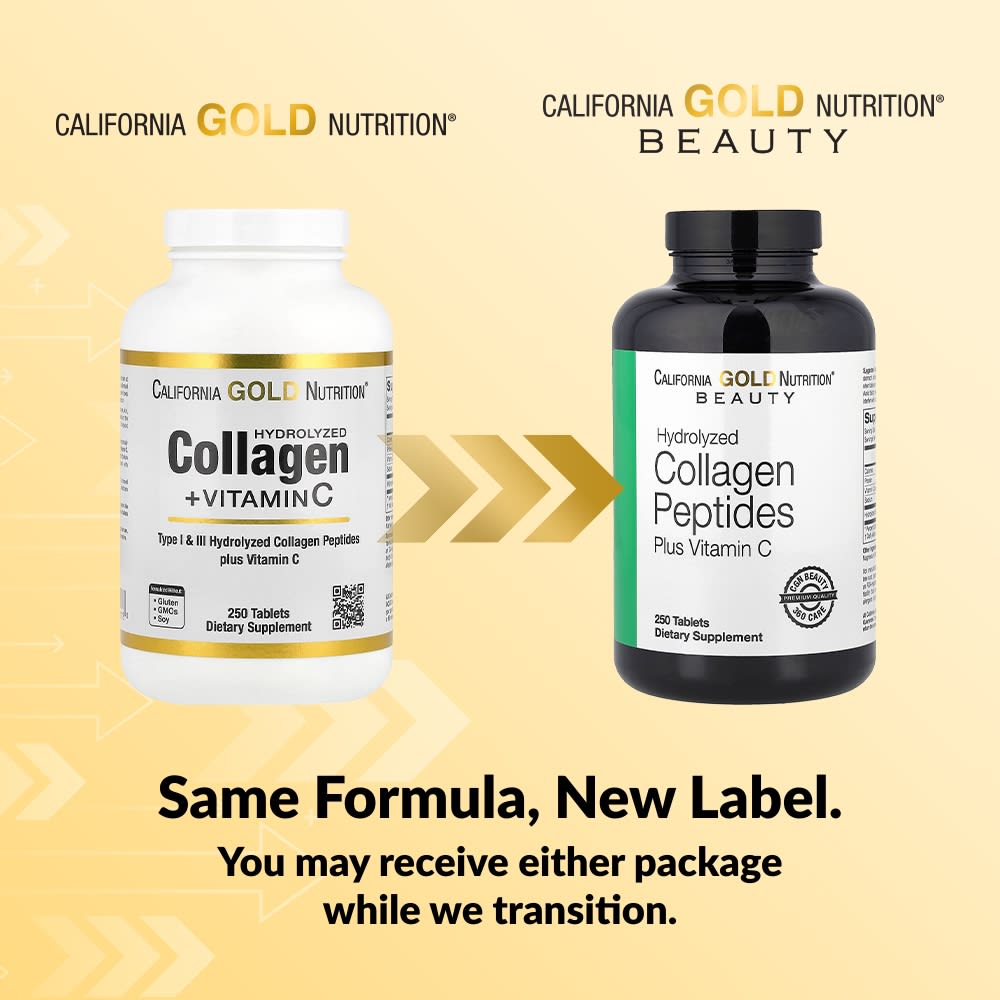 California Gold Nutrition, Hydrolyzed Collagen Peptides, Type I & III, and Vitamin C, 250 Tablets