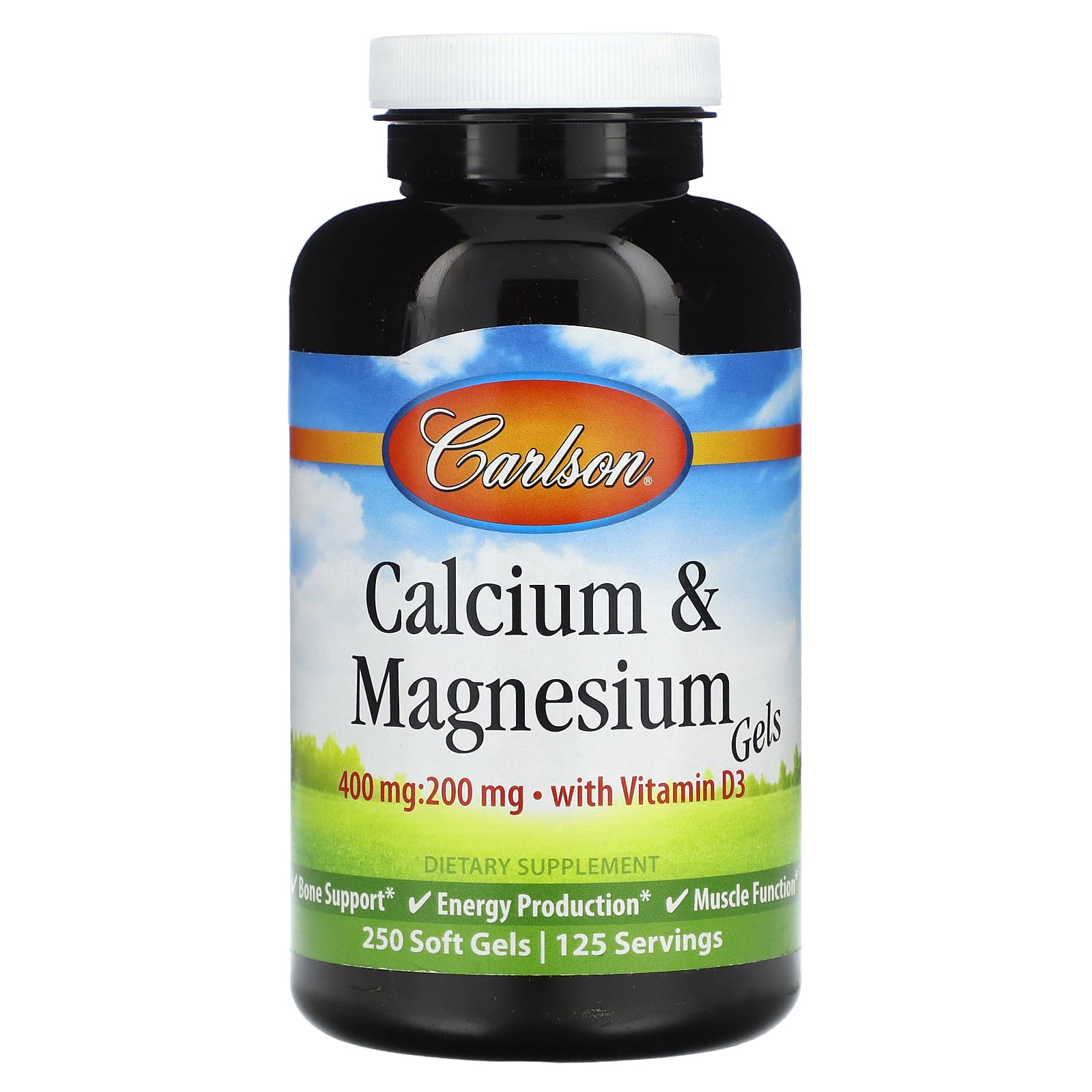 Carlson, Calcium & Magnesium Gels with Vitamin D3, 250 Soft Gels