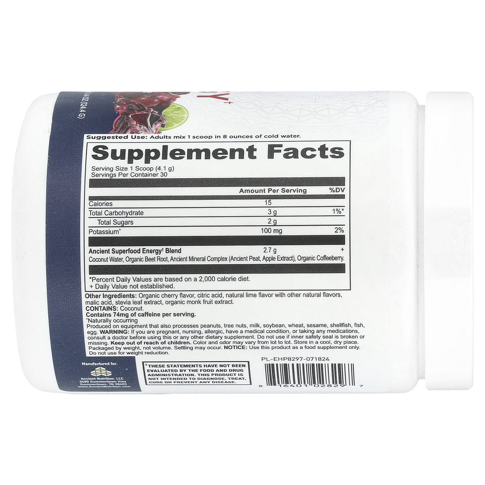 Ancient Nutrition, Clean Energy, Cherry Limeade , 4.4 oz (124.4 g)