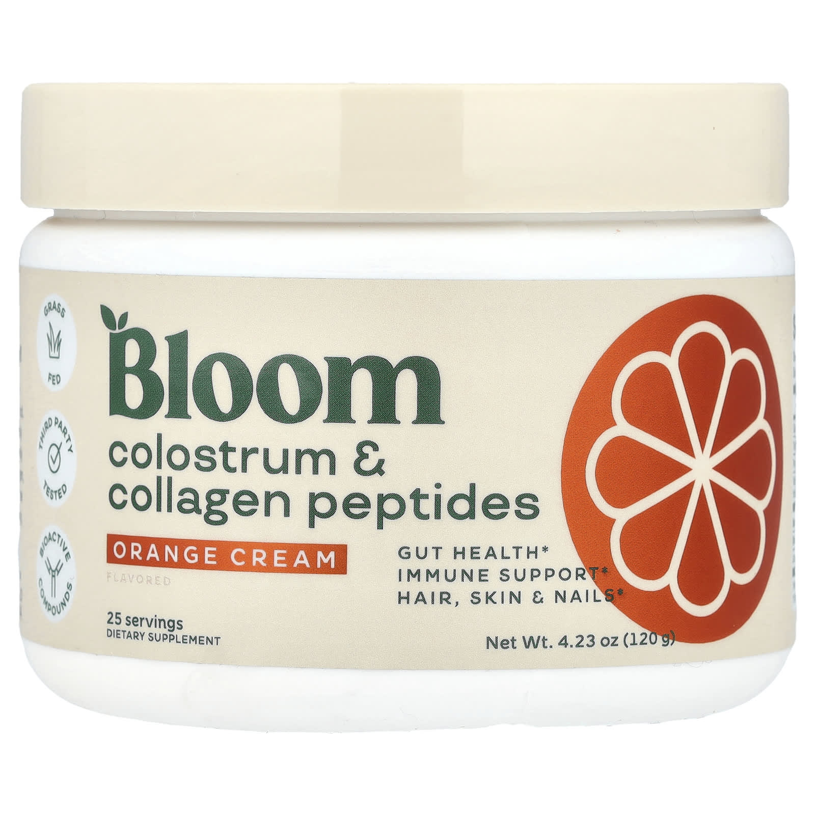 Bloom, Colostrum & Collagen Peptides, Orange Cream, 4.23 oz (120 g)