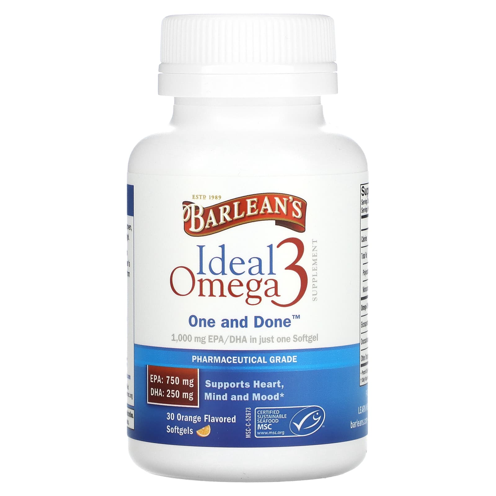 Barlean's, Ideal Omega 3, Orange, 30 Softgels