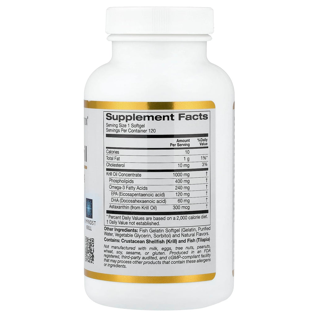 California Gold Nutrition, Antarctic Krill Oil, Omega-3 Phospholipids Complex with Astaxanthin, Natural Strawberry and Lemon, 120 Fish Gelatin Softgels