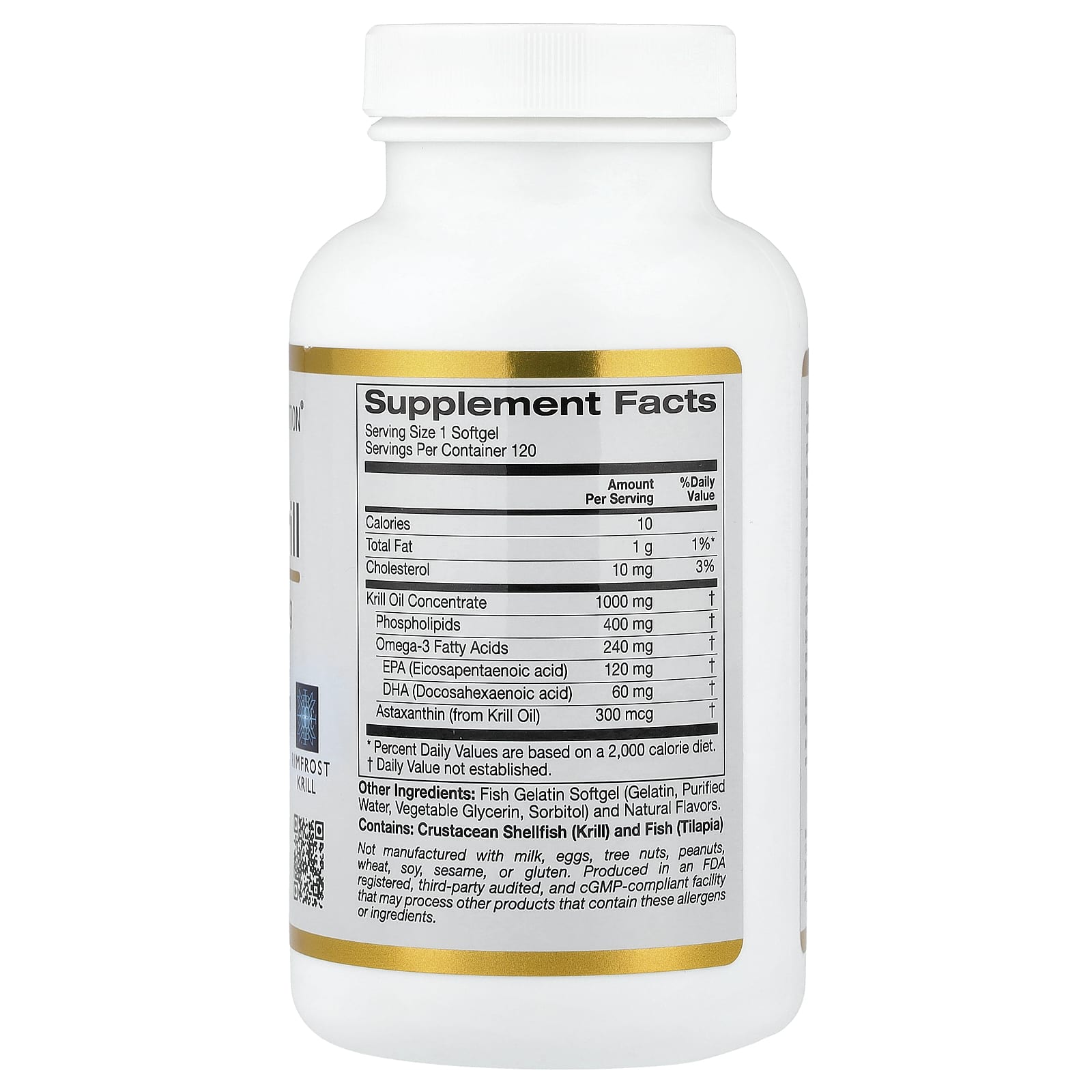 California Gold Nutrition, Antarctic Krill Oil, Omega-3 Phospholipids Complex with Astaxanthin, Natural Strawberry and Lemon, 120 Fish Gelatin Softgels