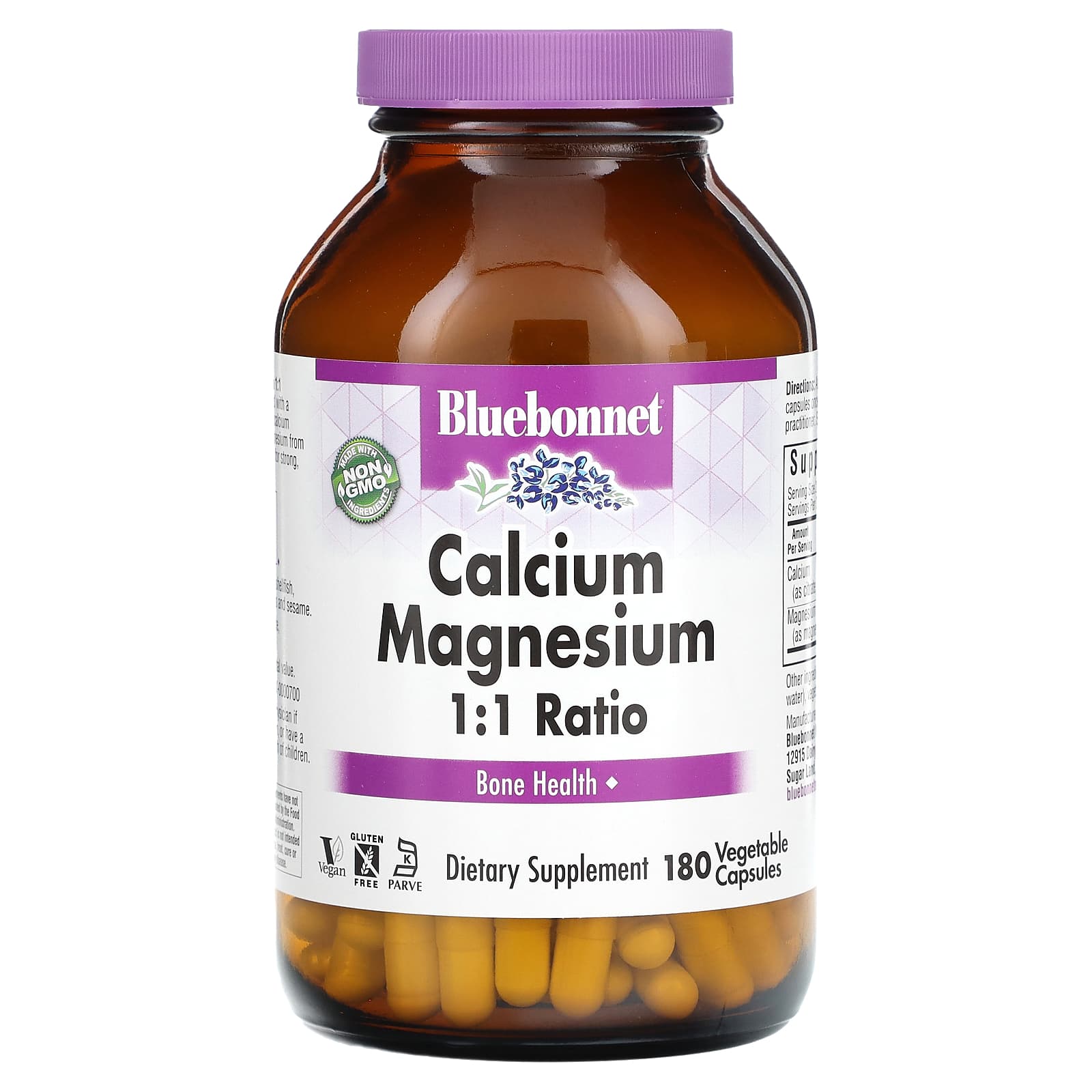 Bluebonnet Nutrition, Calcium Magnesium 1:1 Ratio, 180 Vegetable Capsules