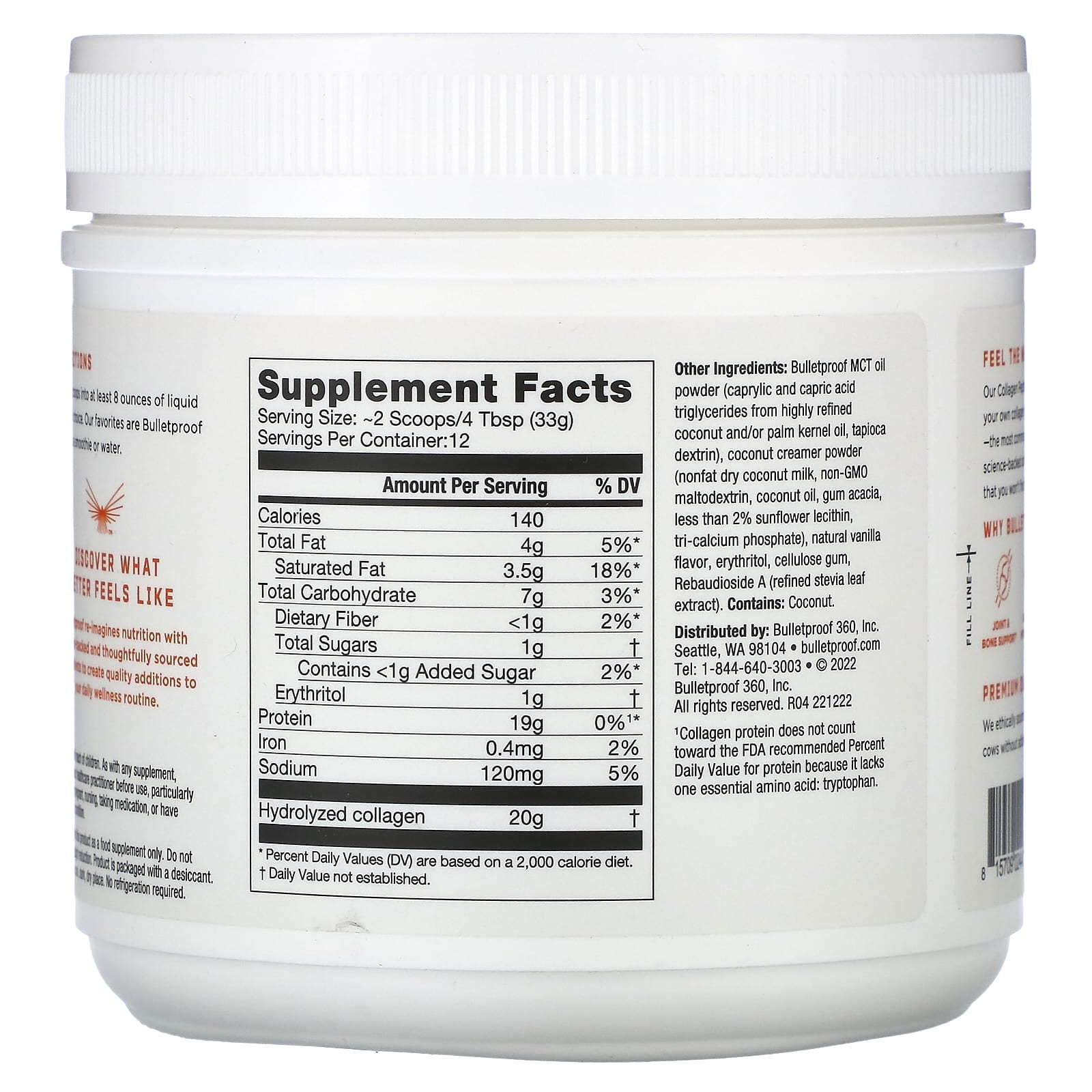 BulletProof, Collagen Peptides, Vanilla, 14.3 oz (405 g)