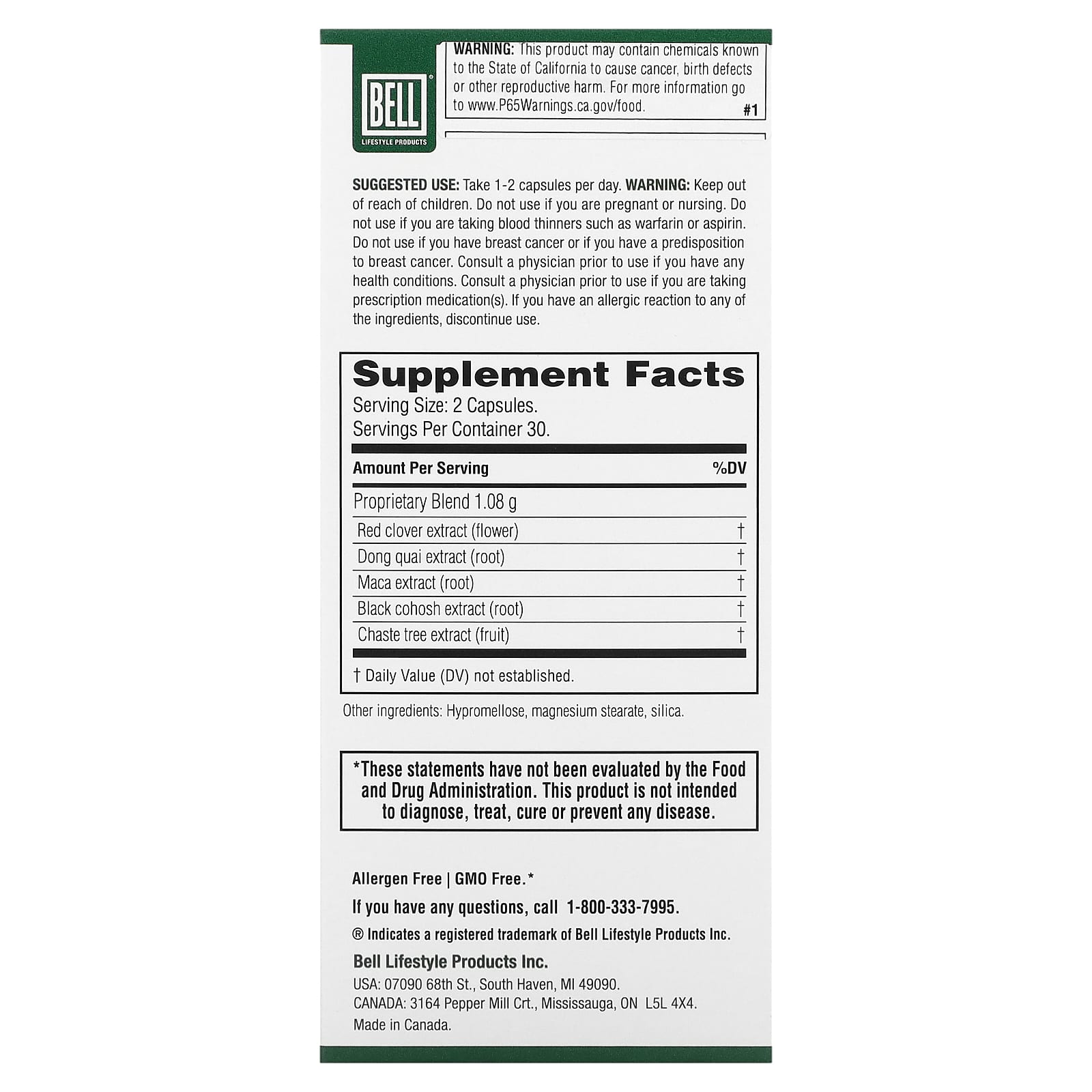 Bell Lifestyle, Menopause Combo, 60 Veggie Capsules