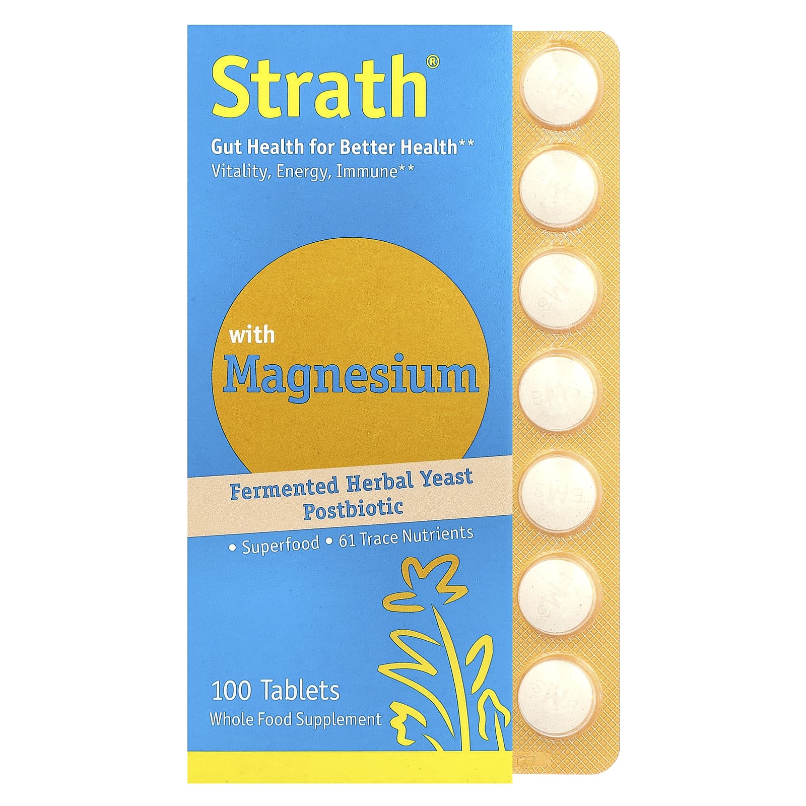 Bio-Strath, Fermented Herbal Yeast Postbiotic, With Magnesium , 100 Tablets