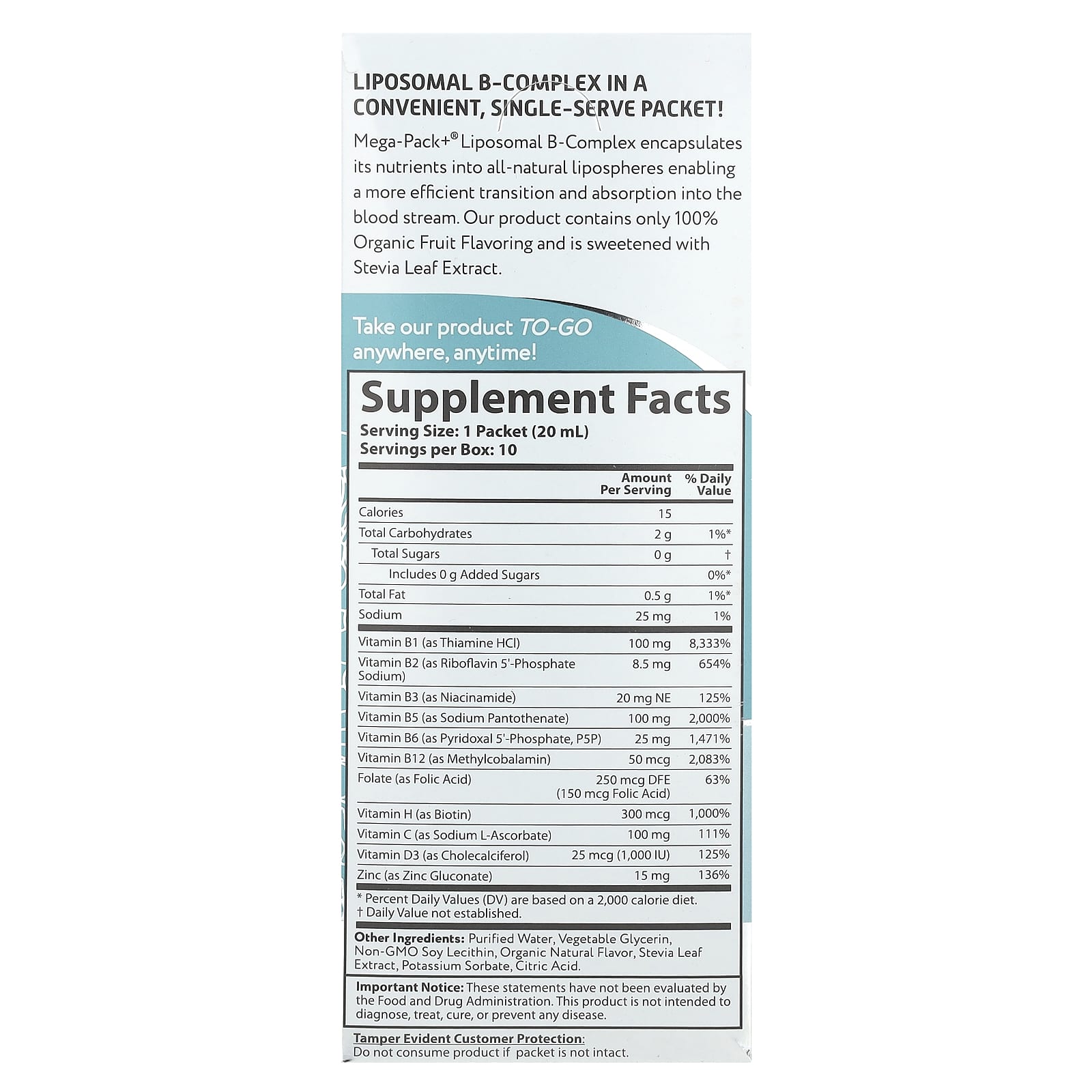 Aurora Nutrascience, Liposomal B-Complex, 10 Packets, 0.68 fl oz (20 ml) Each