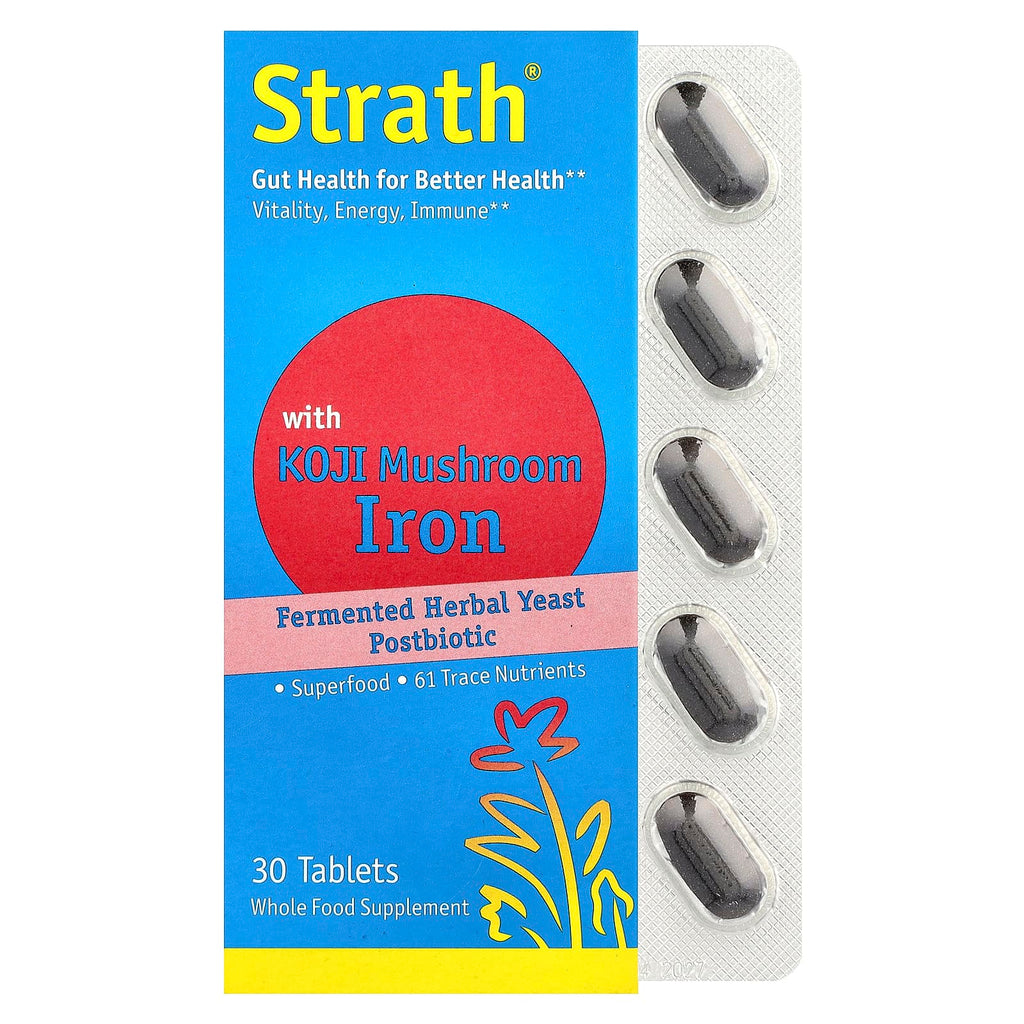 Bio-Strath, Fermented Herbal Yeast Postbiotic, With Koji Mushroom Iron, 30 Tablets
