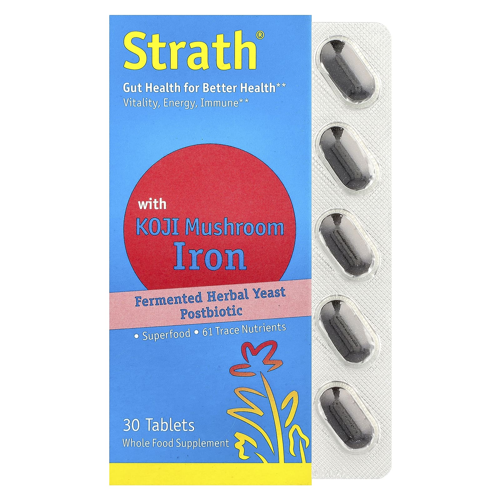 Bio-Strath, Fermented Herbal Yeast Postbiotic, With Koji Mushroom Iron, 30 Tablets
