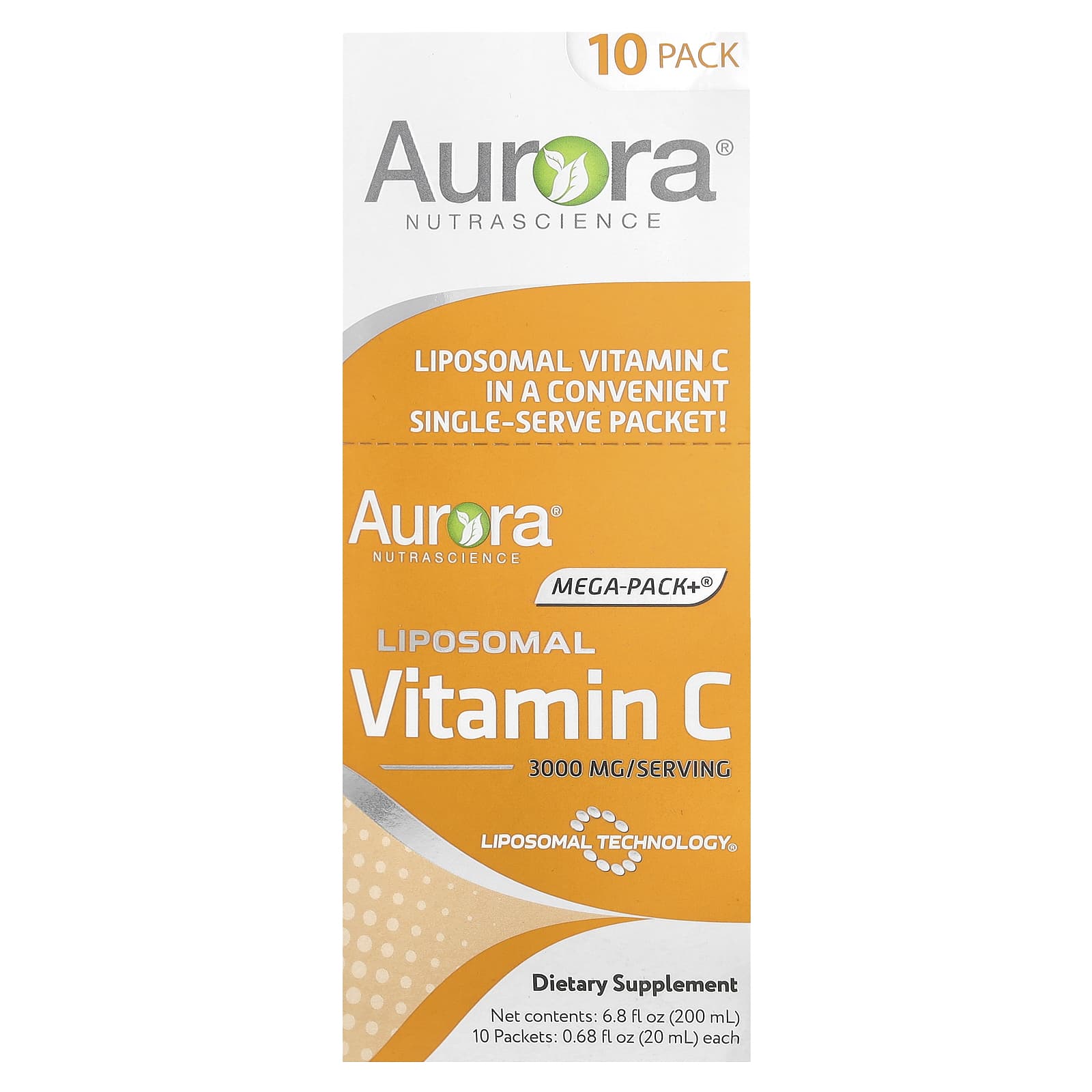 Aurora Nutrascience, Mega-Pack+®, Liposomal Vitamin C, 10 Packets, 0.68 fl oz (20 ml) Each