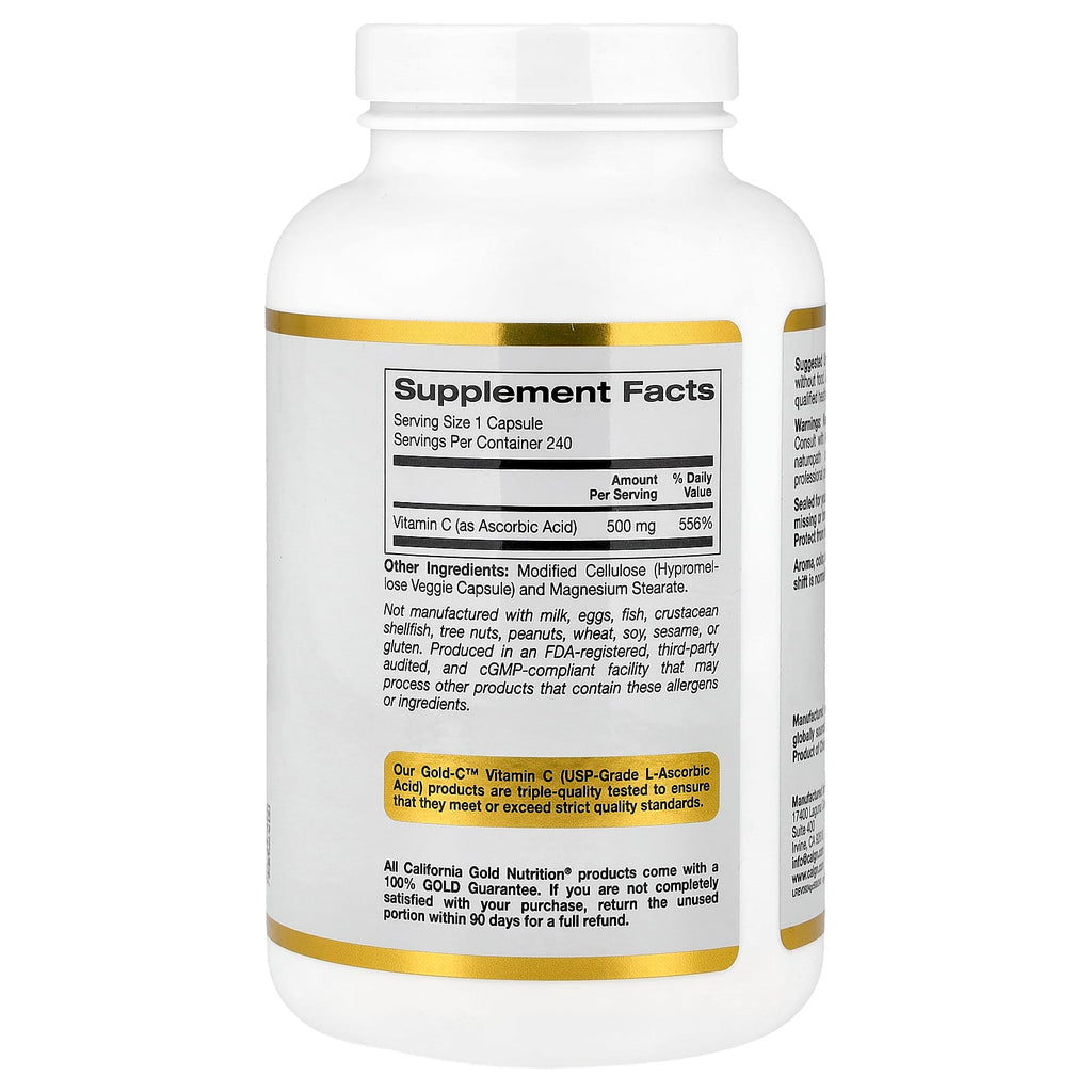 California Gold Nutrition, Gold C™, USP Grade Vitamin C, 500 mg, 240 Veggie Capsules