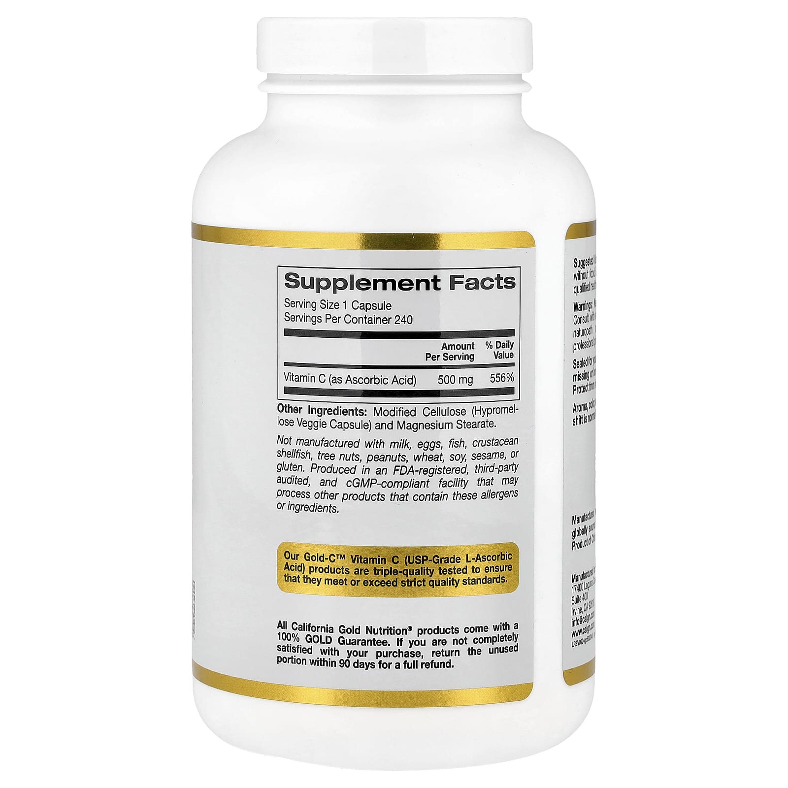 California Gold Nutrition, Gold C™, USP Grade Vitamin C, 500 mg, 240 Veggie Capsules