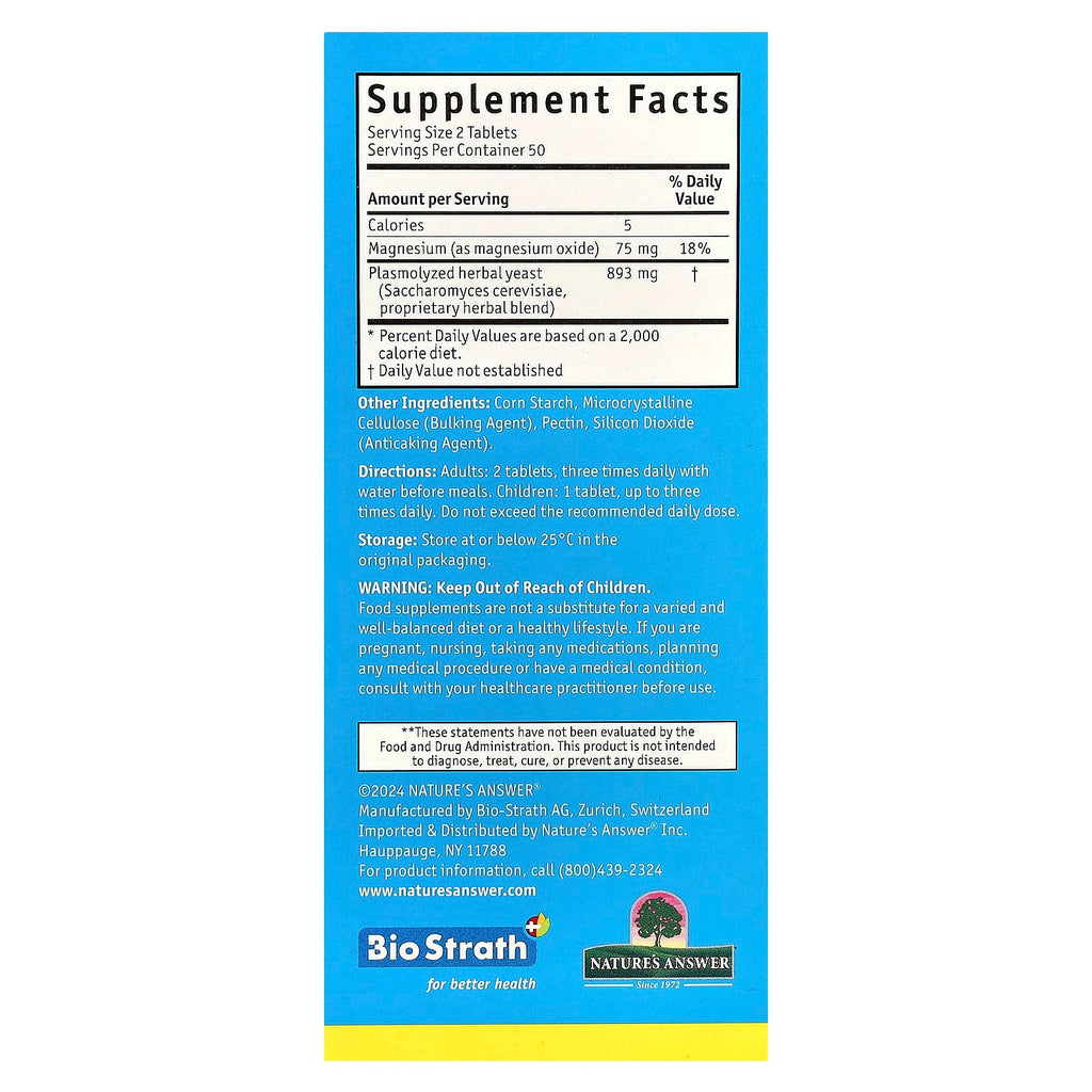 Bio-Strath, Fermented Herbal Yeast Postbiotic, With Magnesium , 100 Tablets
