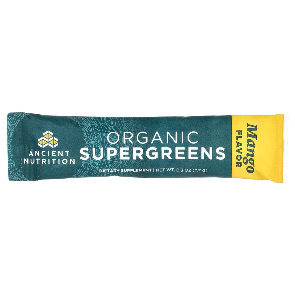 Ancient Nutrition, Organic Super Greens, Mango, 16 On-The-Go Stick Packs, 0.3 oz (7.7 g) Each