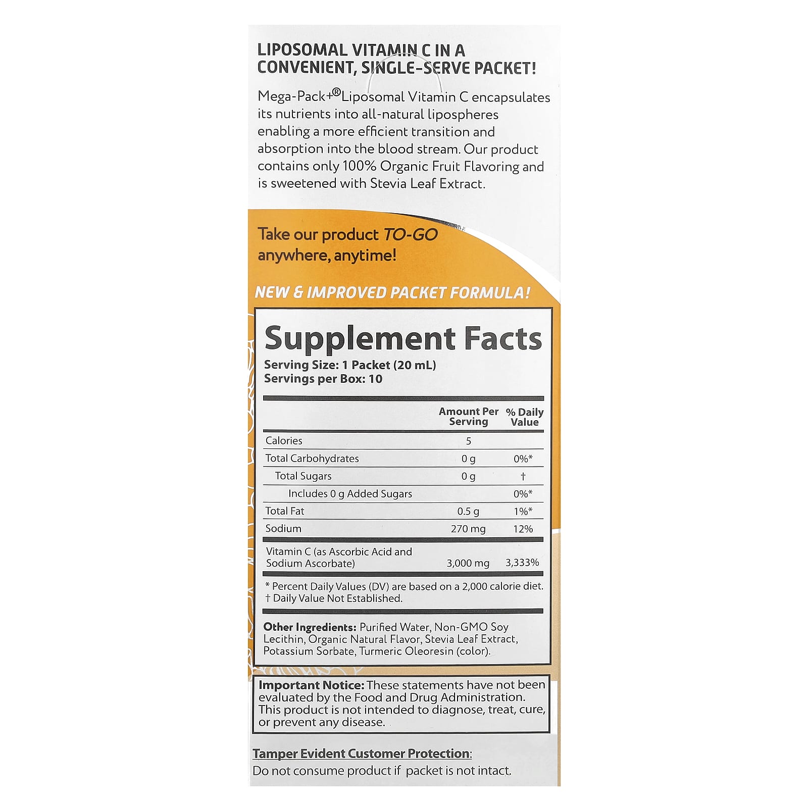 Aurora Nutrascience, Mega-Pack+®, Liposomal Vitamin C, 10 Packets, 0.68 fl oz (20 ml) Each