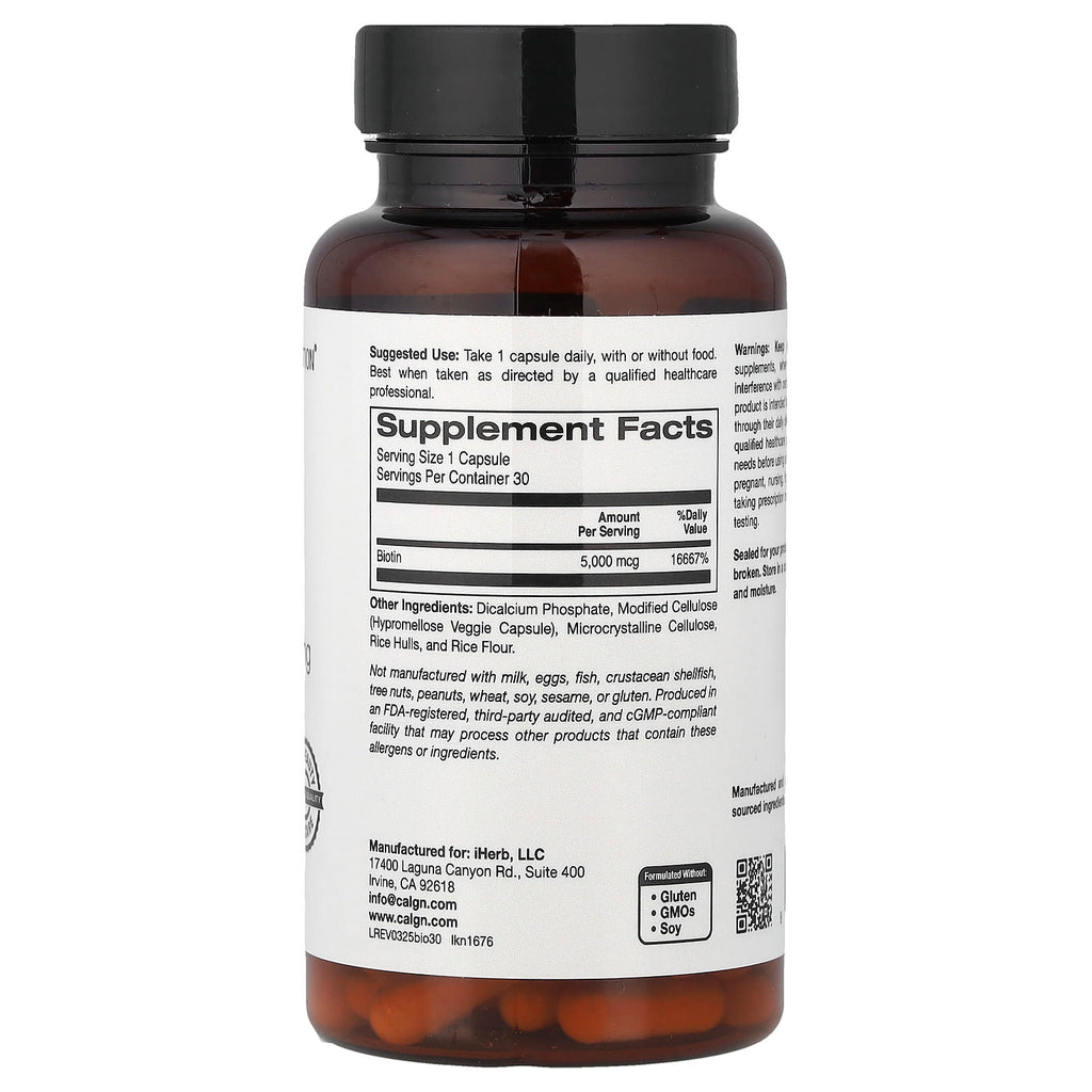 California Gold Nutrition, Biotin, 5,000 mcg, 30 Veggie Capsules