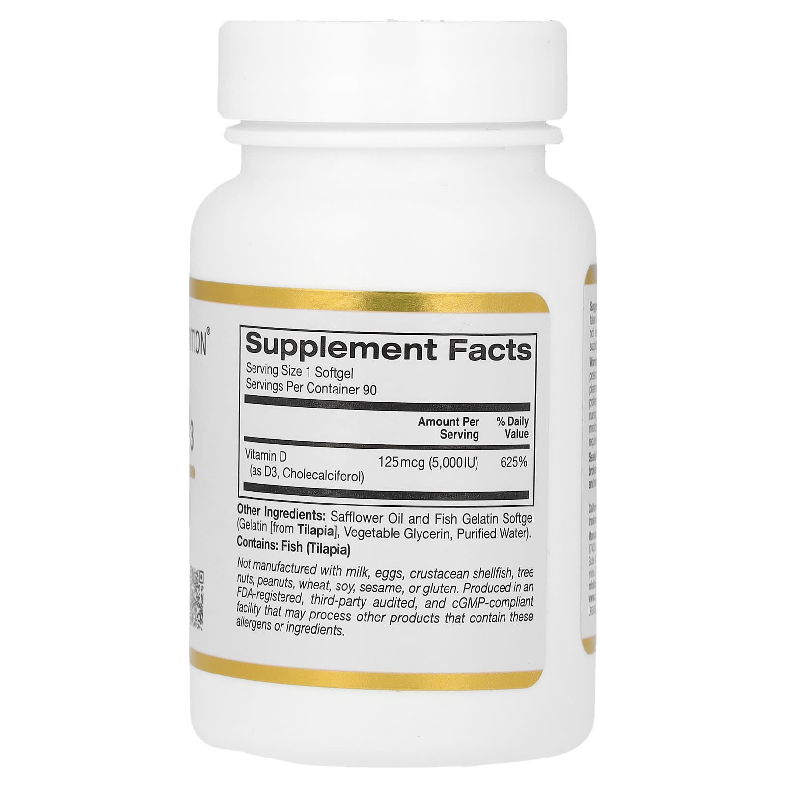 California Gold Nutrition, Vitamin D3, 125 mcg (5,000 IU), 90 Fish Gelatin Softgels