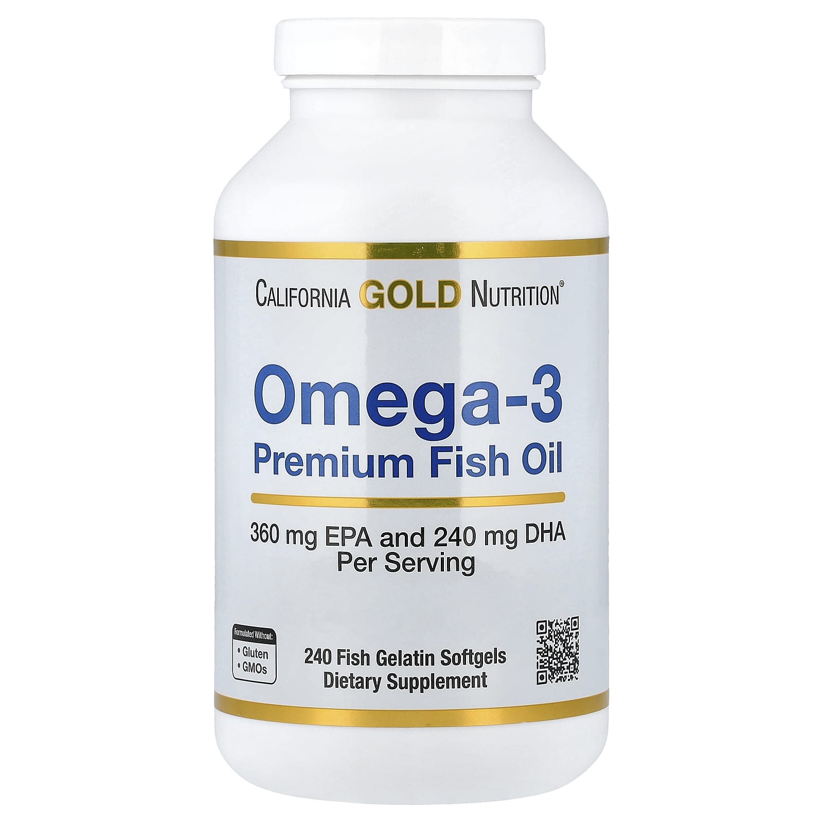 California Gold Nutrition, Omega-3, Premium Fish Oil, 240 Fish Gelatin Softgels