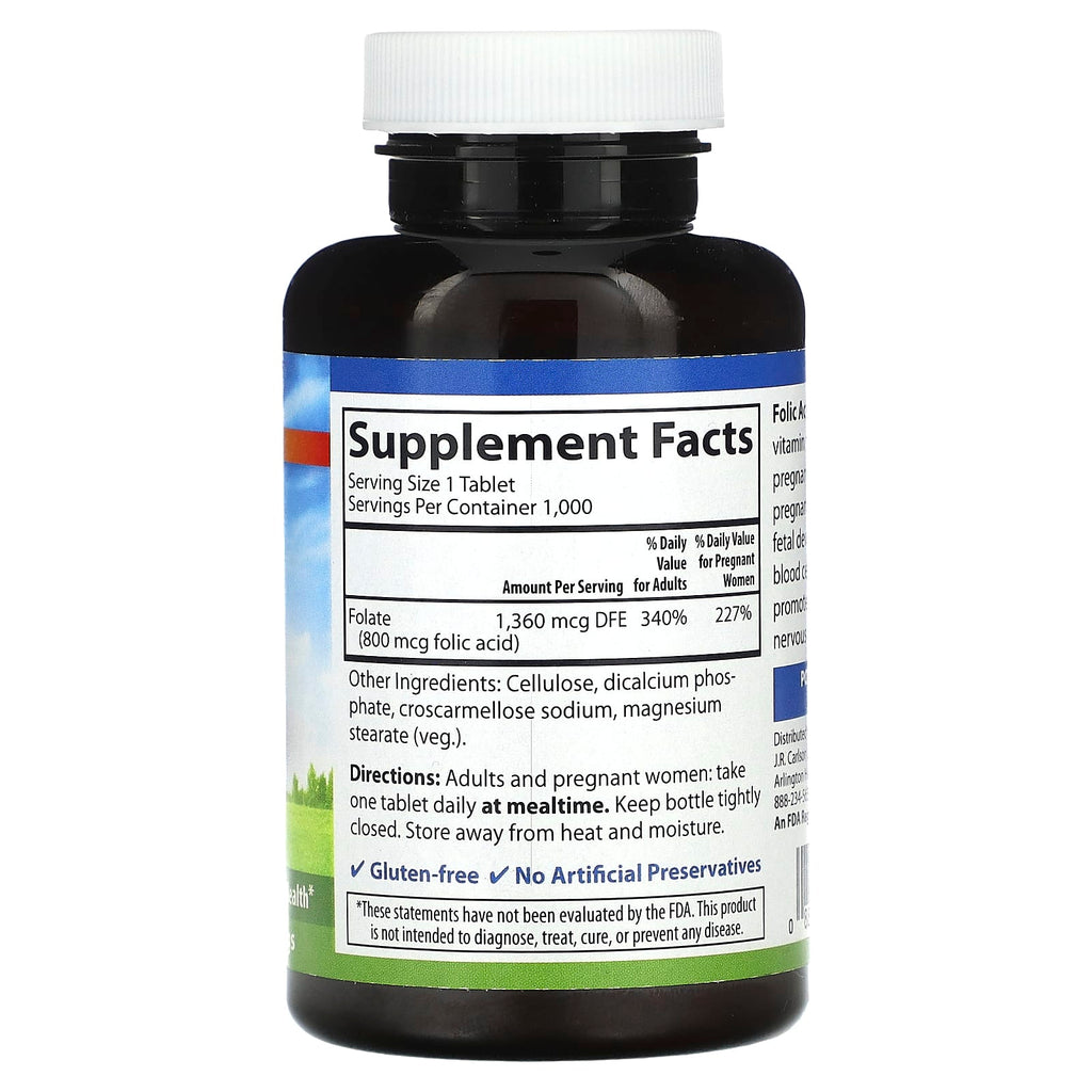 Carlson, Folic Acid, 800 mcg, 1,000 Vegetarian Tablets