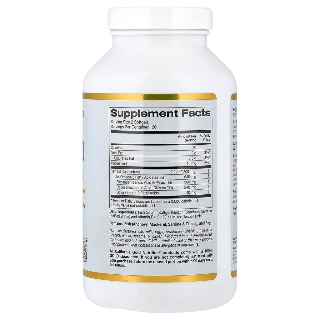 California Gold Nutrition, Omega-3, Premium Fish Oil, 240 Fish Gelatin Softgels