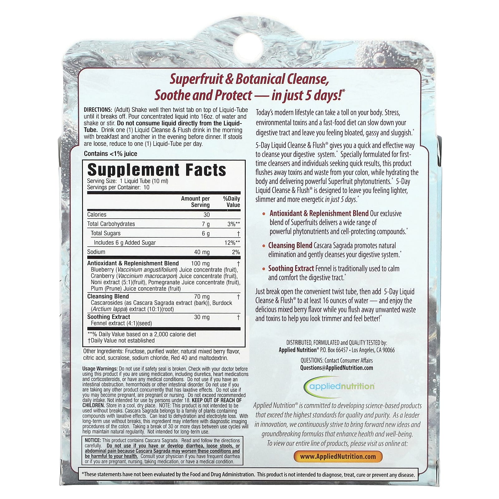 Applied Nutrition, 5 Day Liquid Cleanse & Flush, Mixed Berry, 10 Liquid-Tubes, 0.33 fl oz (10 ml) Each