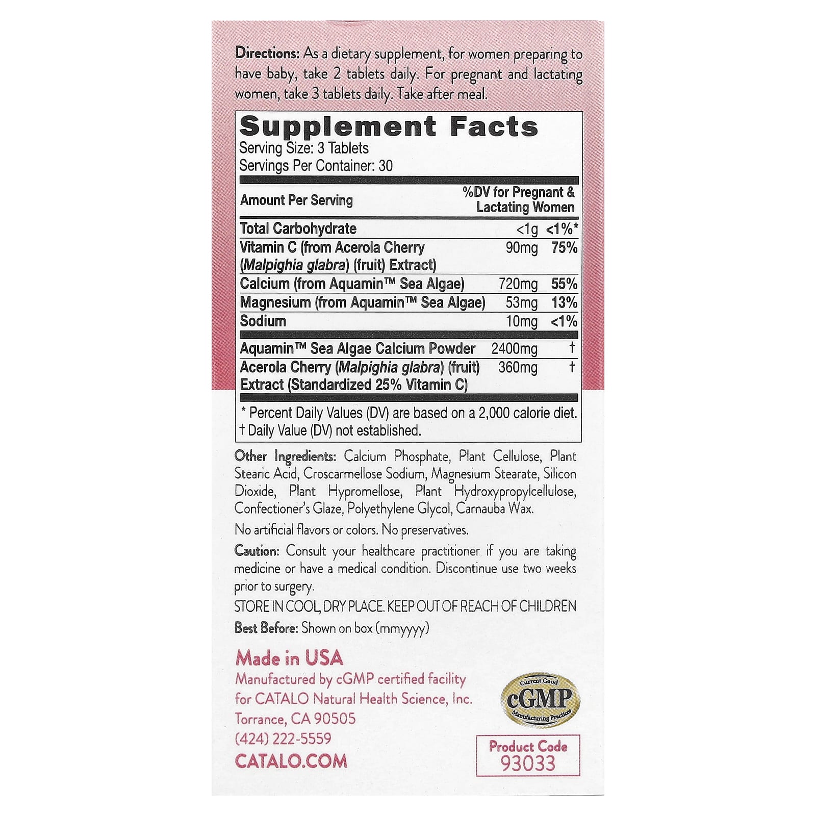 CATALO, Vegetarian Calcium For Pregnancy, 90 Vegetarian Tablets