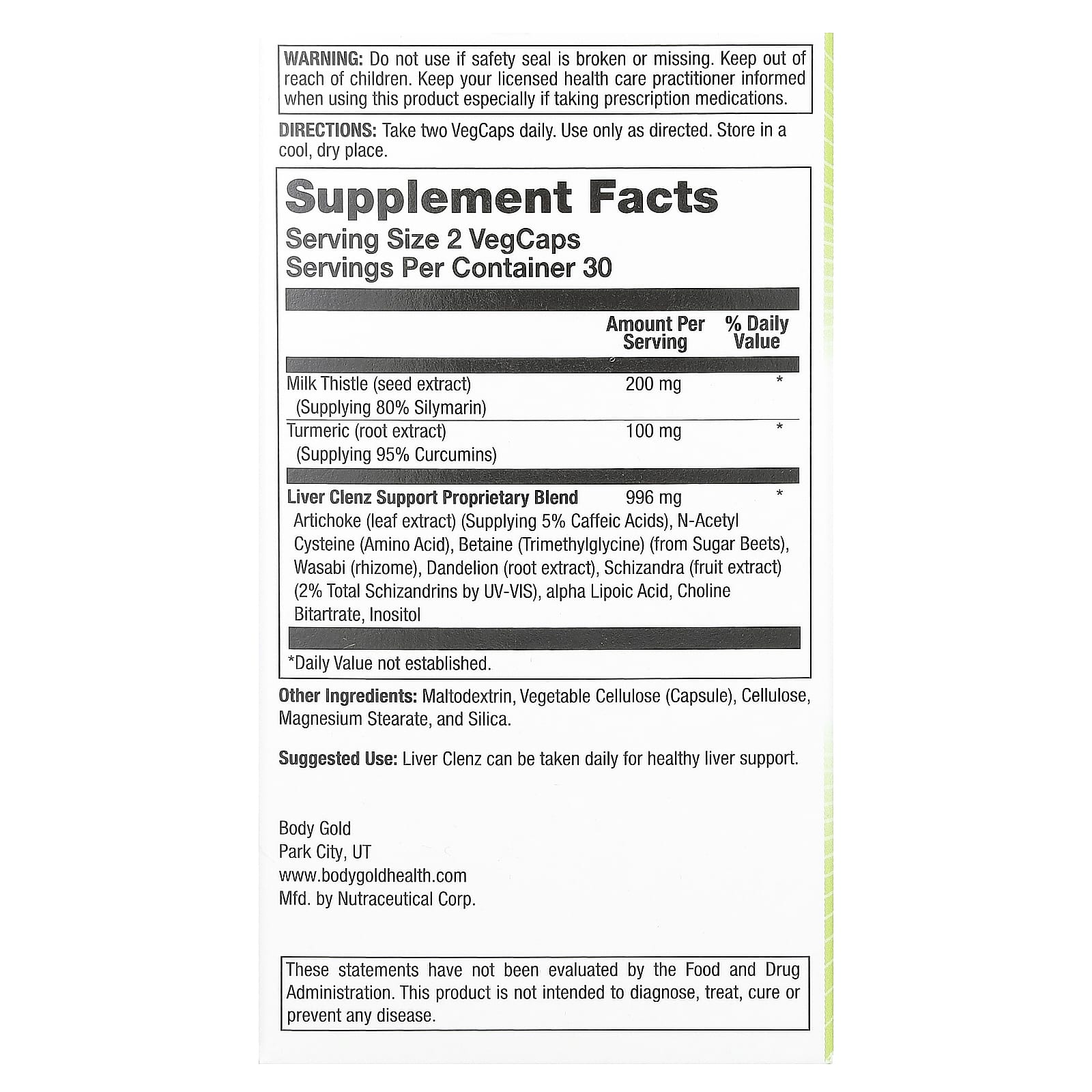 BodyGold, Liver Clenz, 60 VegCaps